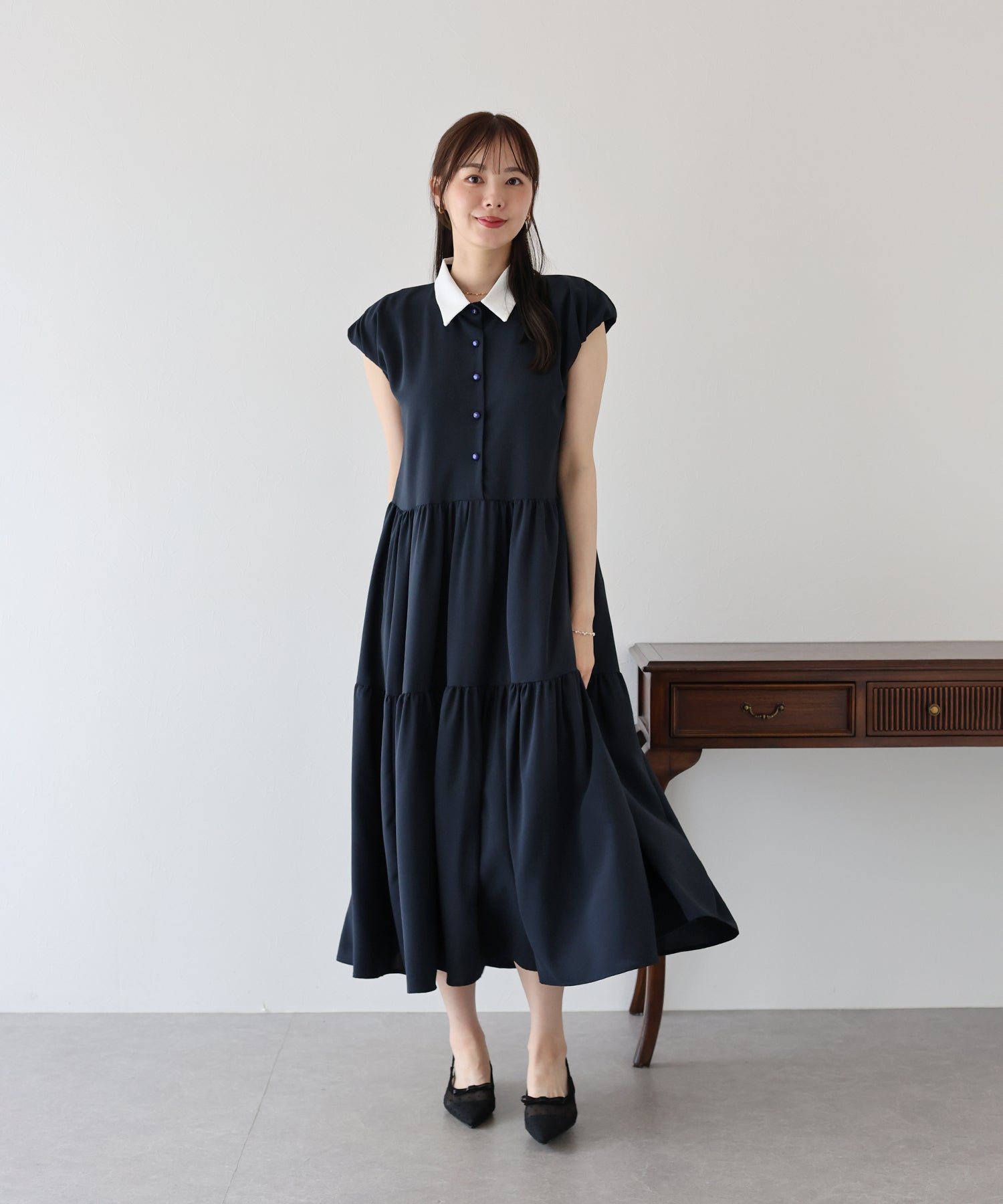 ブルーイースト BLUEEAST 衿付きティアードワンピース （ネイビー） ネイビー