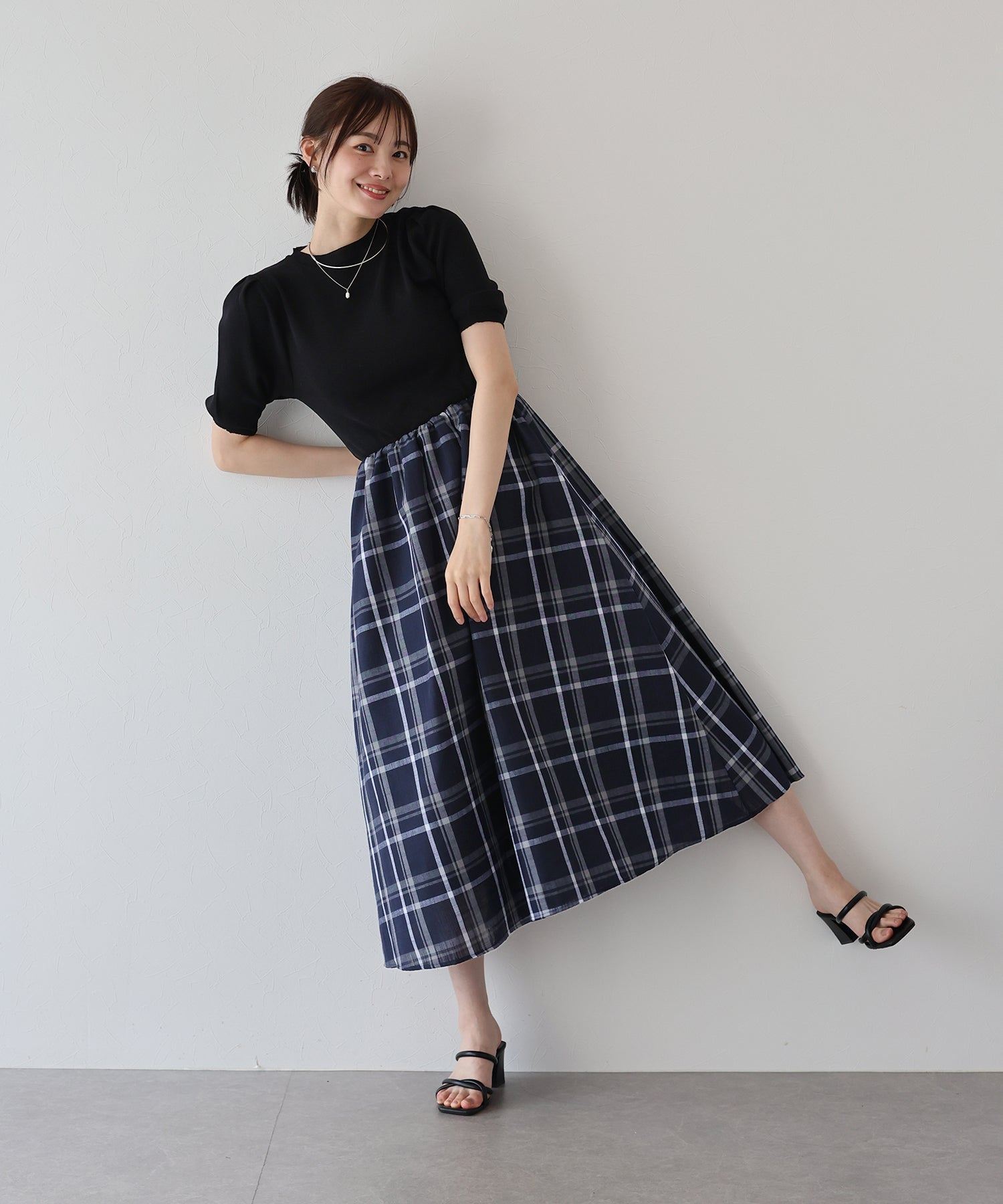 ブルーイースト BLUEEAST チェックドッキングワンピース （ネイビー） ネイビー