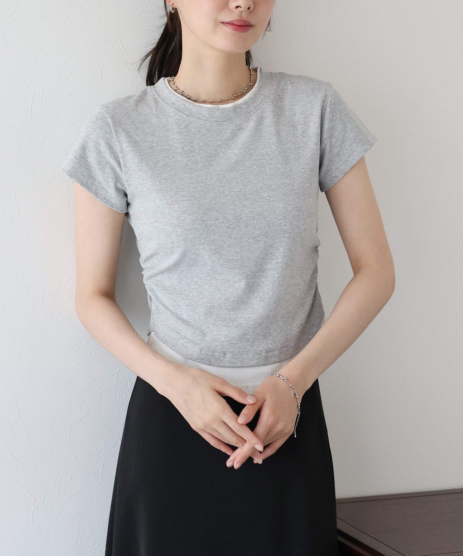 ブルーイースト BLUEEAST サイドシャーリングレイヤードTシャツ （グレー） グレー