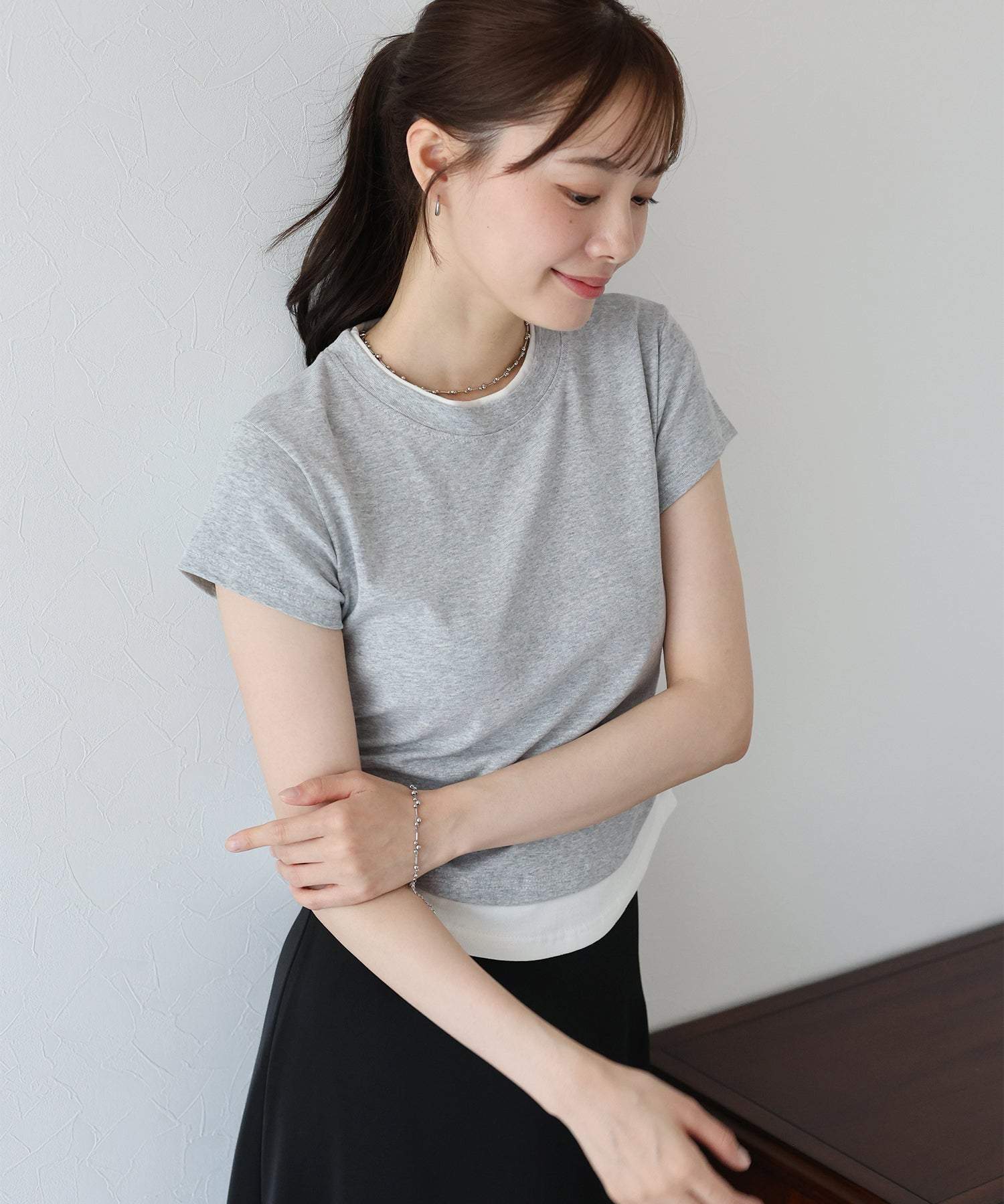 ブルーイースト BLUEEAST サイドシャーリングレイヤードTシャツ （グレー） グレー