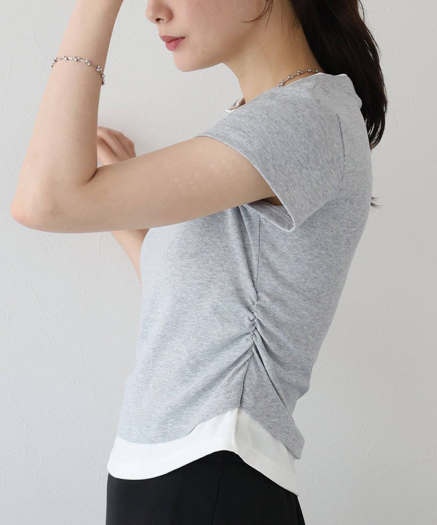 ブルーイースト BLUEEAST サイドシャーリングレイヤードTシャツ （グレー） グレー