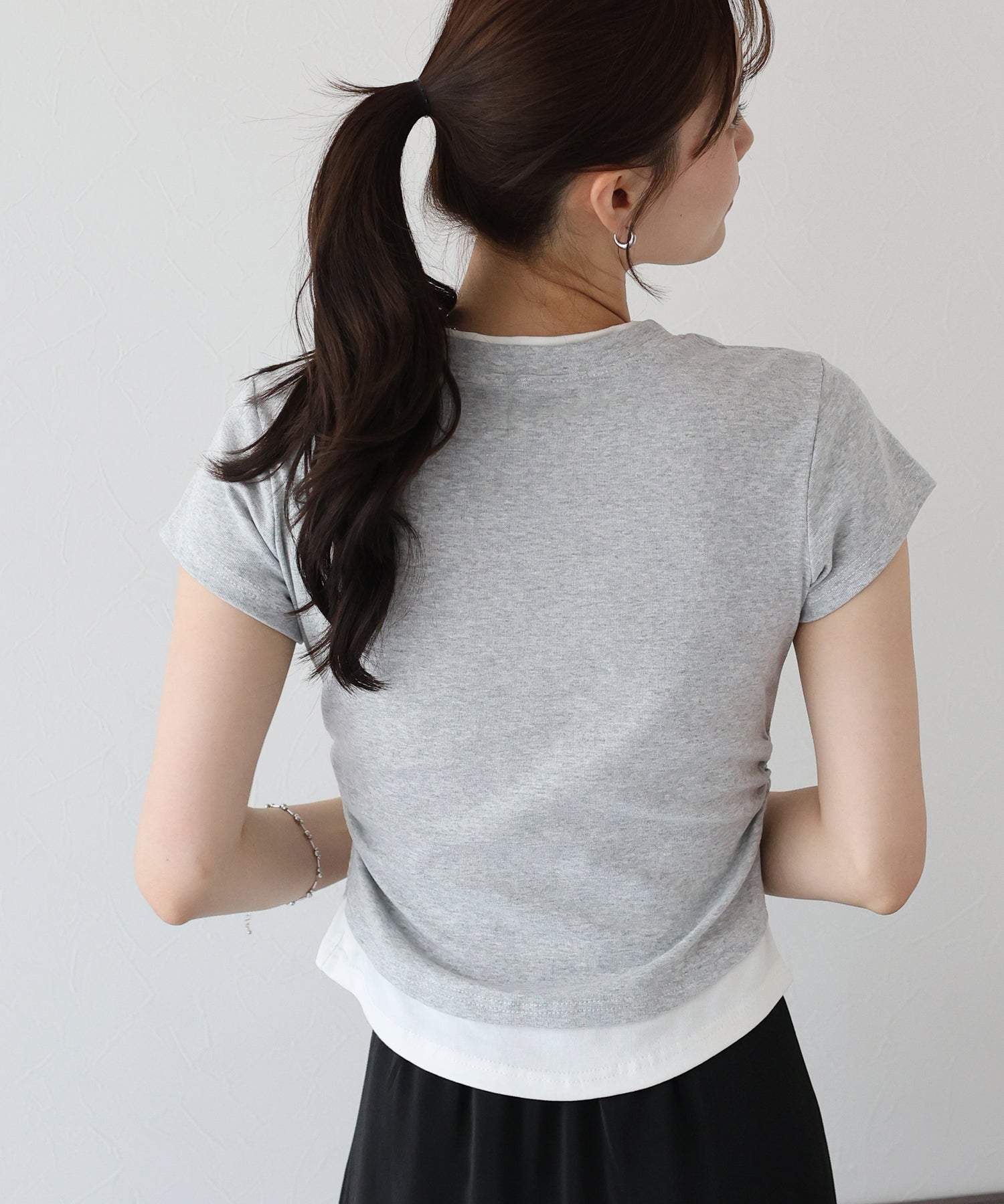 ブルーイースト BLUEEAST サイドシャーリングレイヤードTシャツ （グレー） グレー