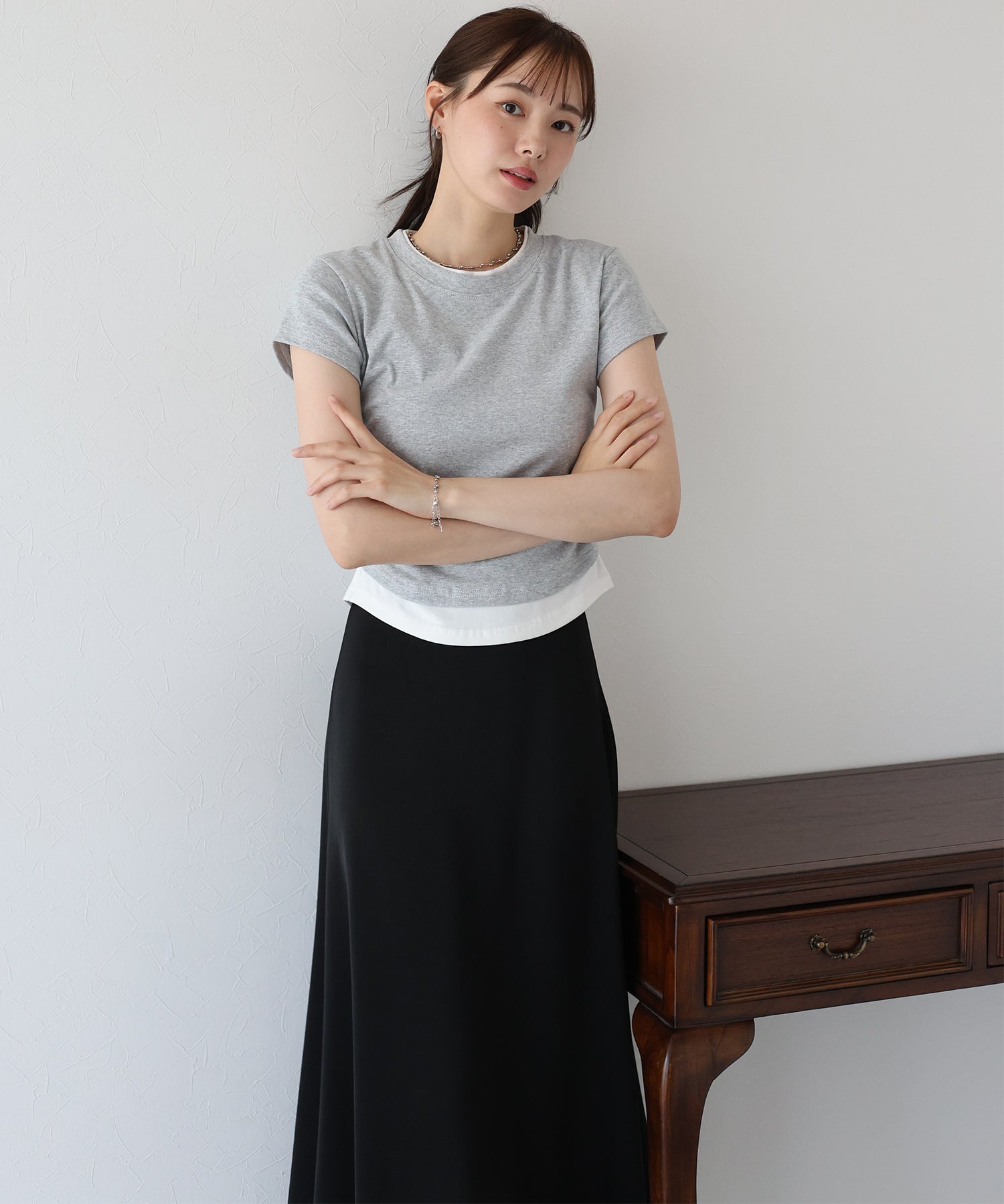ブルーイースト BLUEEAST サイドシャーリングレイヤードTシャツ （グレー） グレー