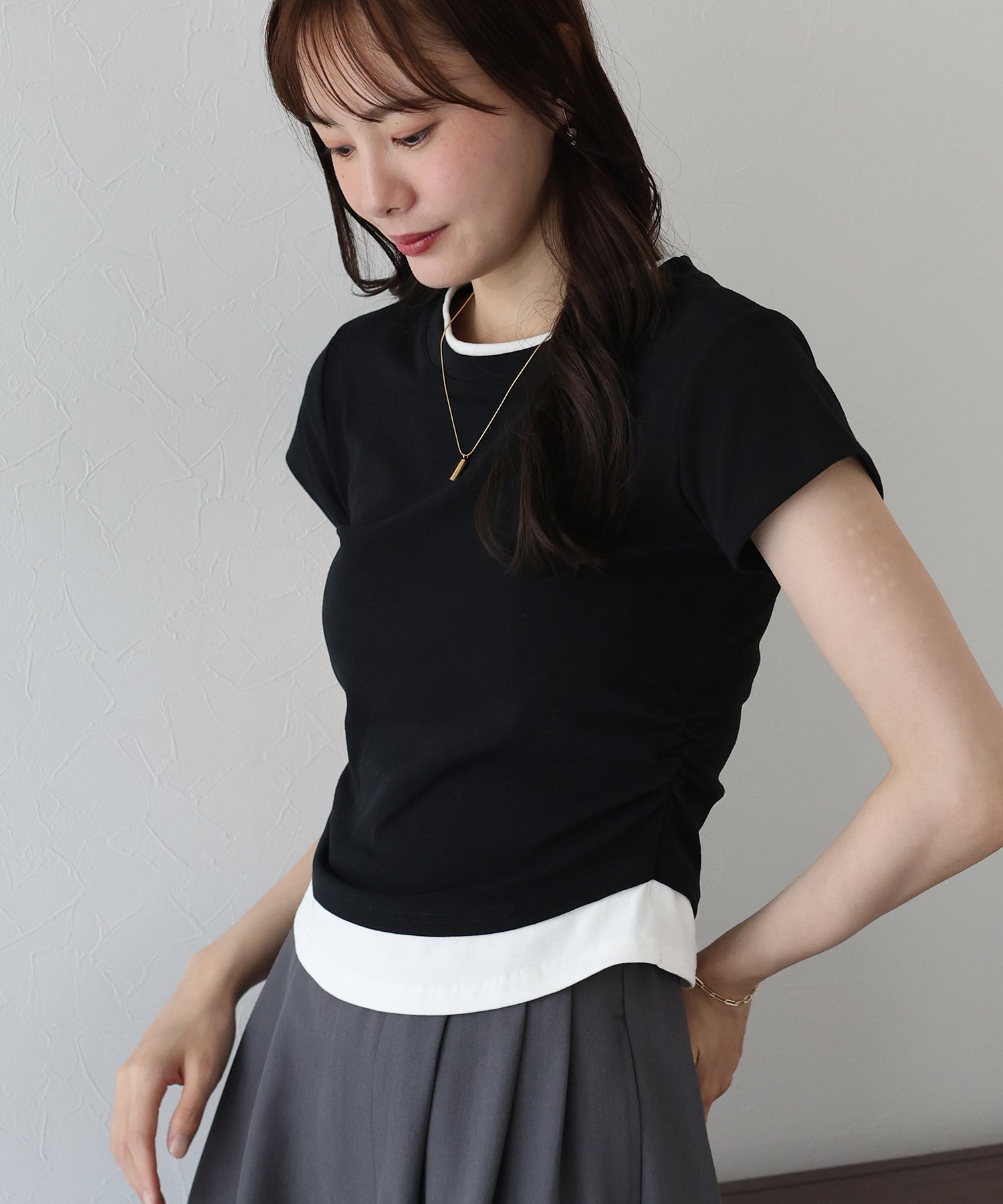ブルーイースト BLUEEAST サイドシャーリングレイヤードTシャツ （グレー） グレー