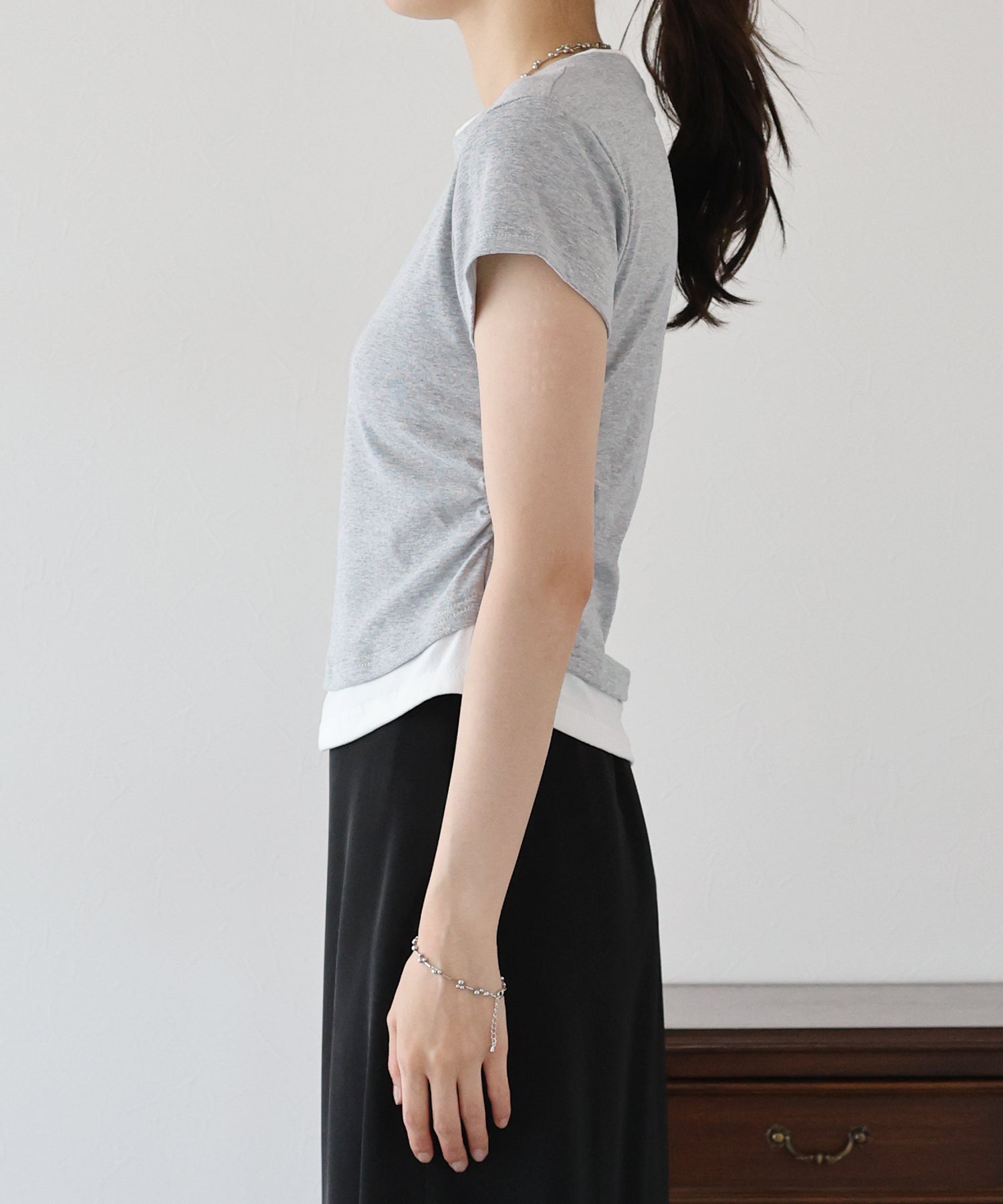 ブルーイースト BLUEEAST サイドシャーリングレイヤードTシャツ （グレー） グレー