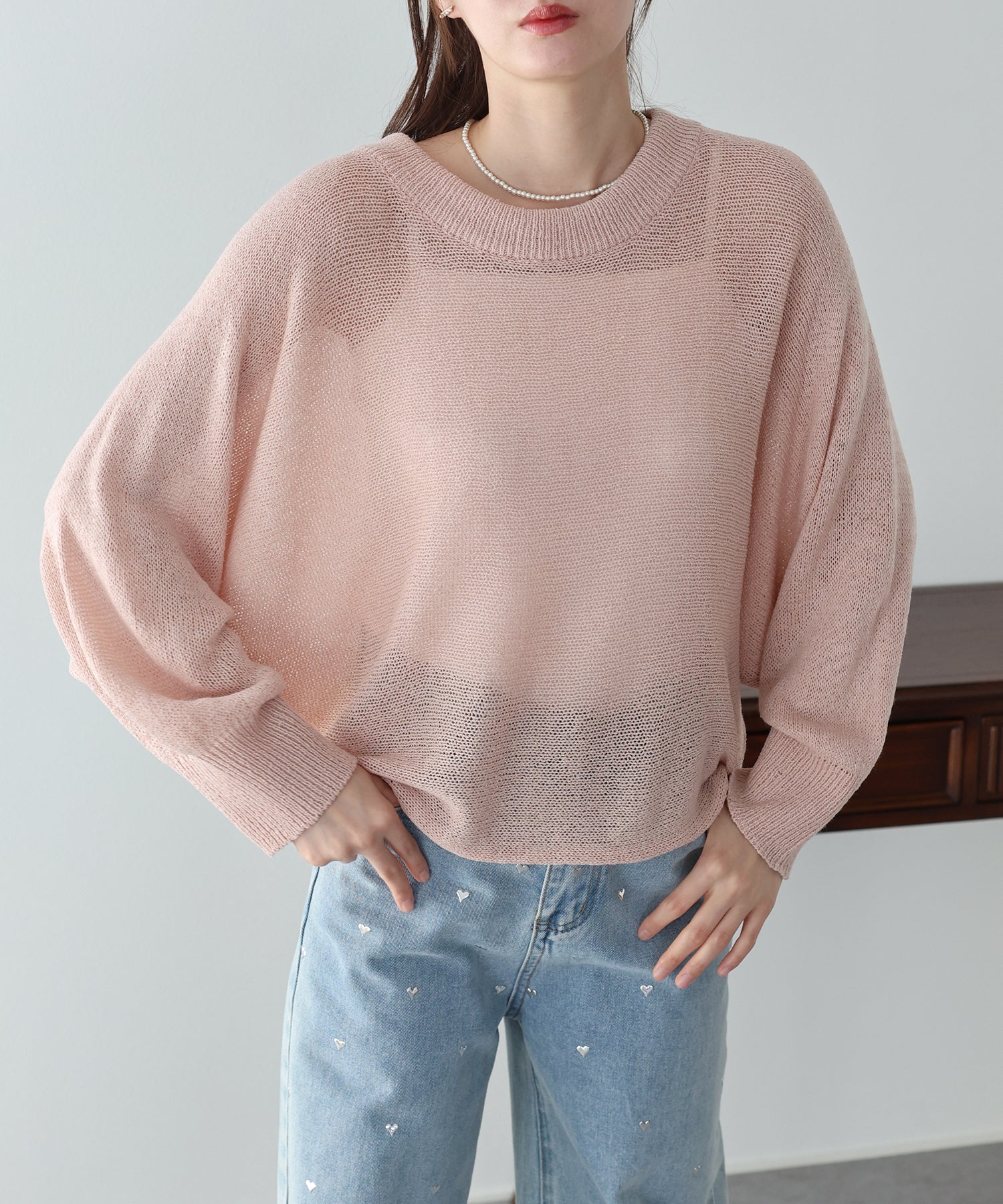 ブルーイースト BLUEEAST バックリボンメッシュドルマンニット （ベージュ） ベージュ