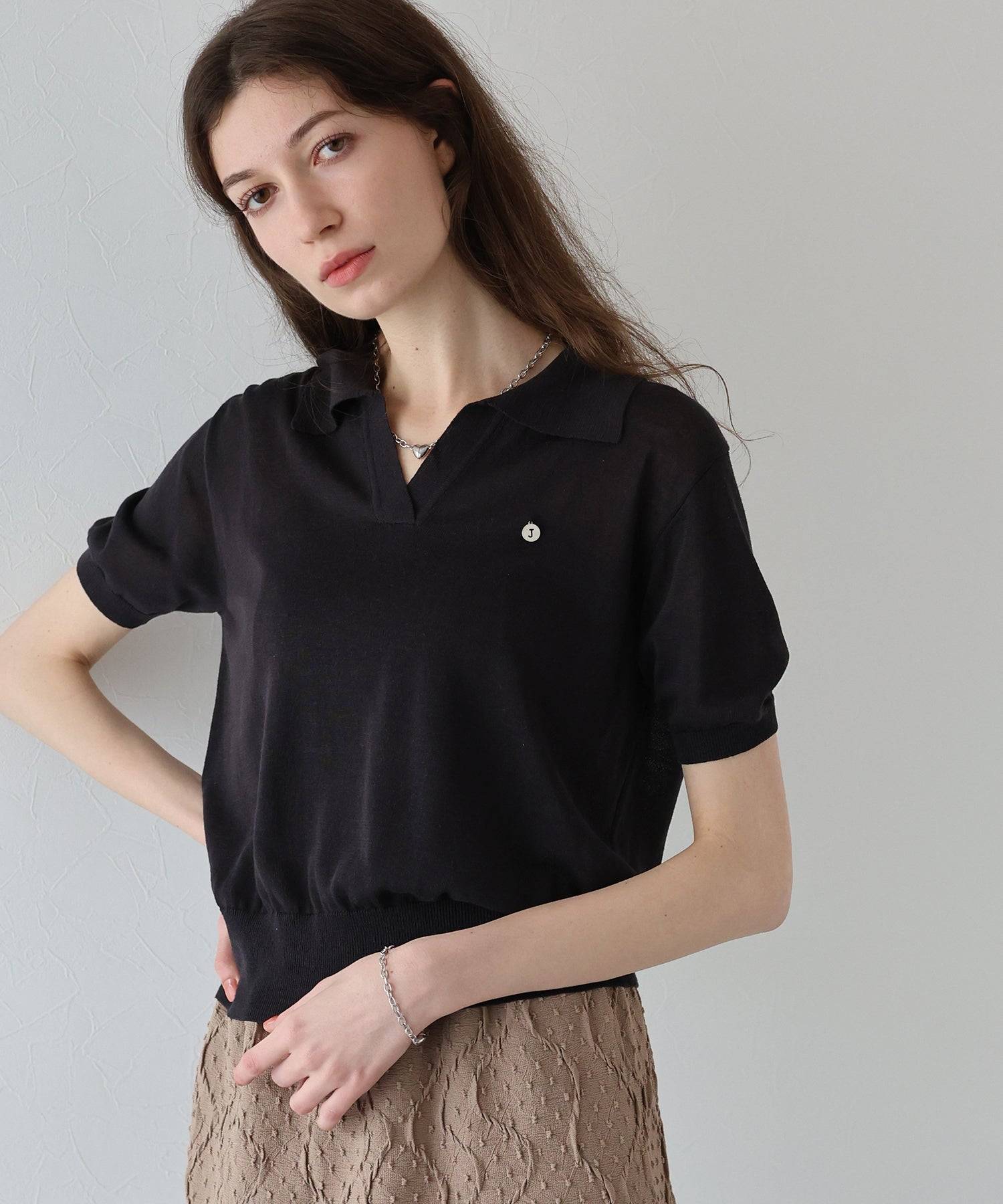 J by blue Polo Collar Sheer Knit with Charm