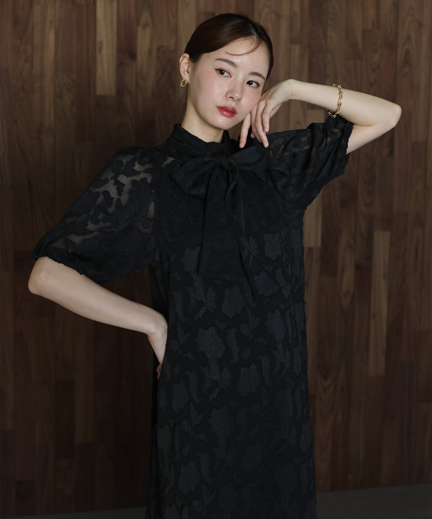 ジェーバイブルー J by blue 《結婚式 パーティー 二次会》インナー付きバックリボンジャガードドレス （ブラック） ブラック