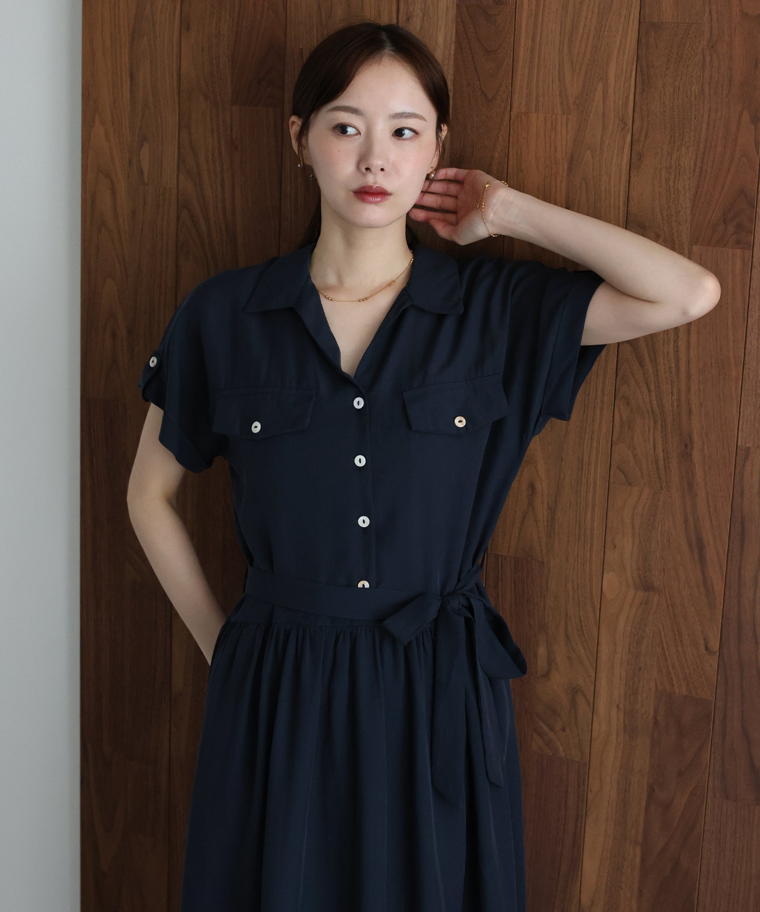 ジェーバイブルー J by blue スキッパーネックシャツワンピース （ネイビー） ネイビー