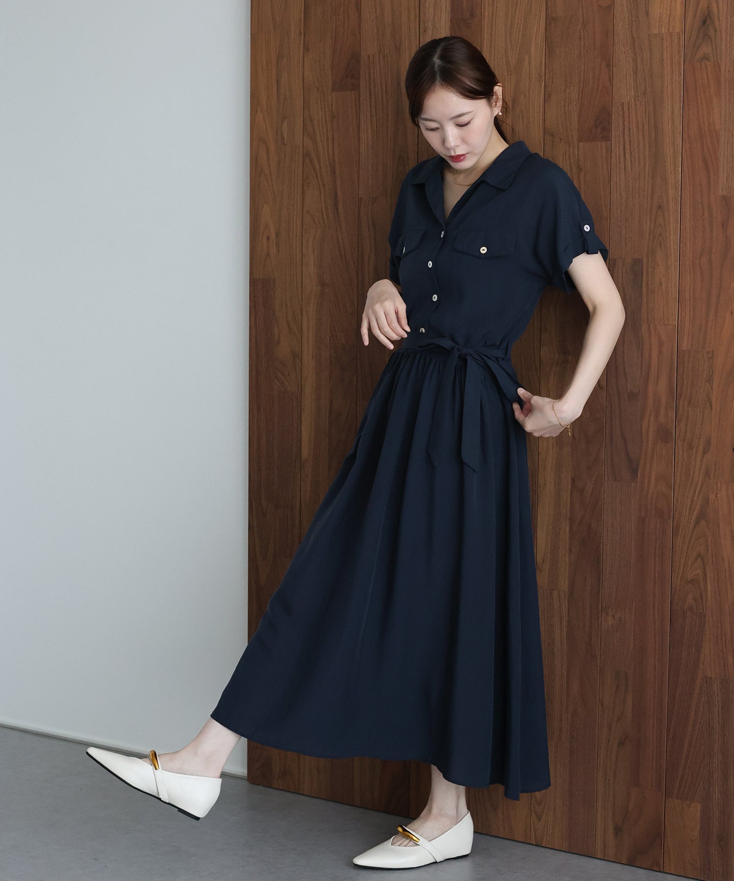 ジェーバイブルー J by blue スキッパーネックシャツワンピース （ネイビー） ネイビー