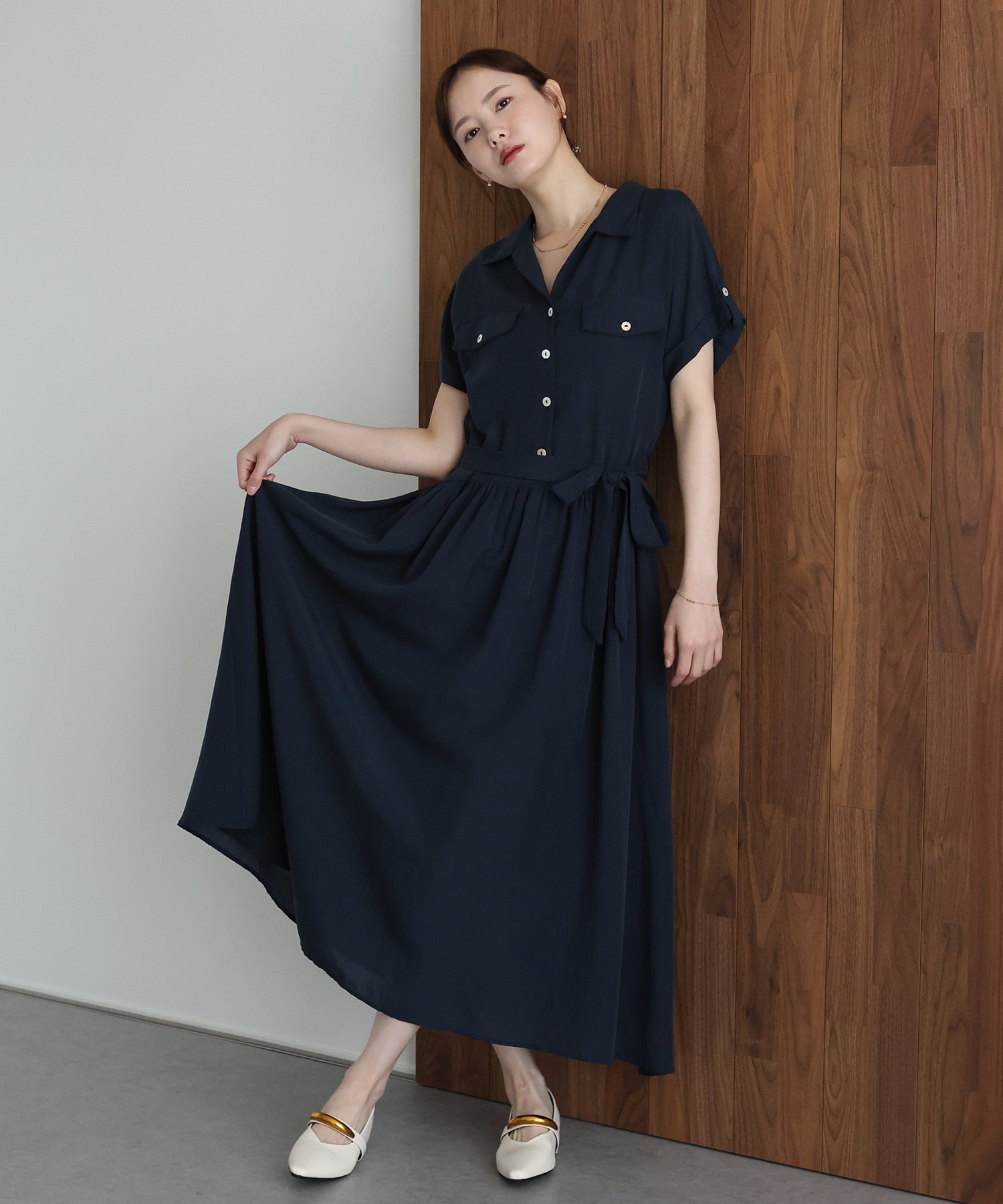 ジェーバイブルー J by blue スキッパーネックシャツワンピース （ネイビー） ネイビー