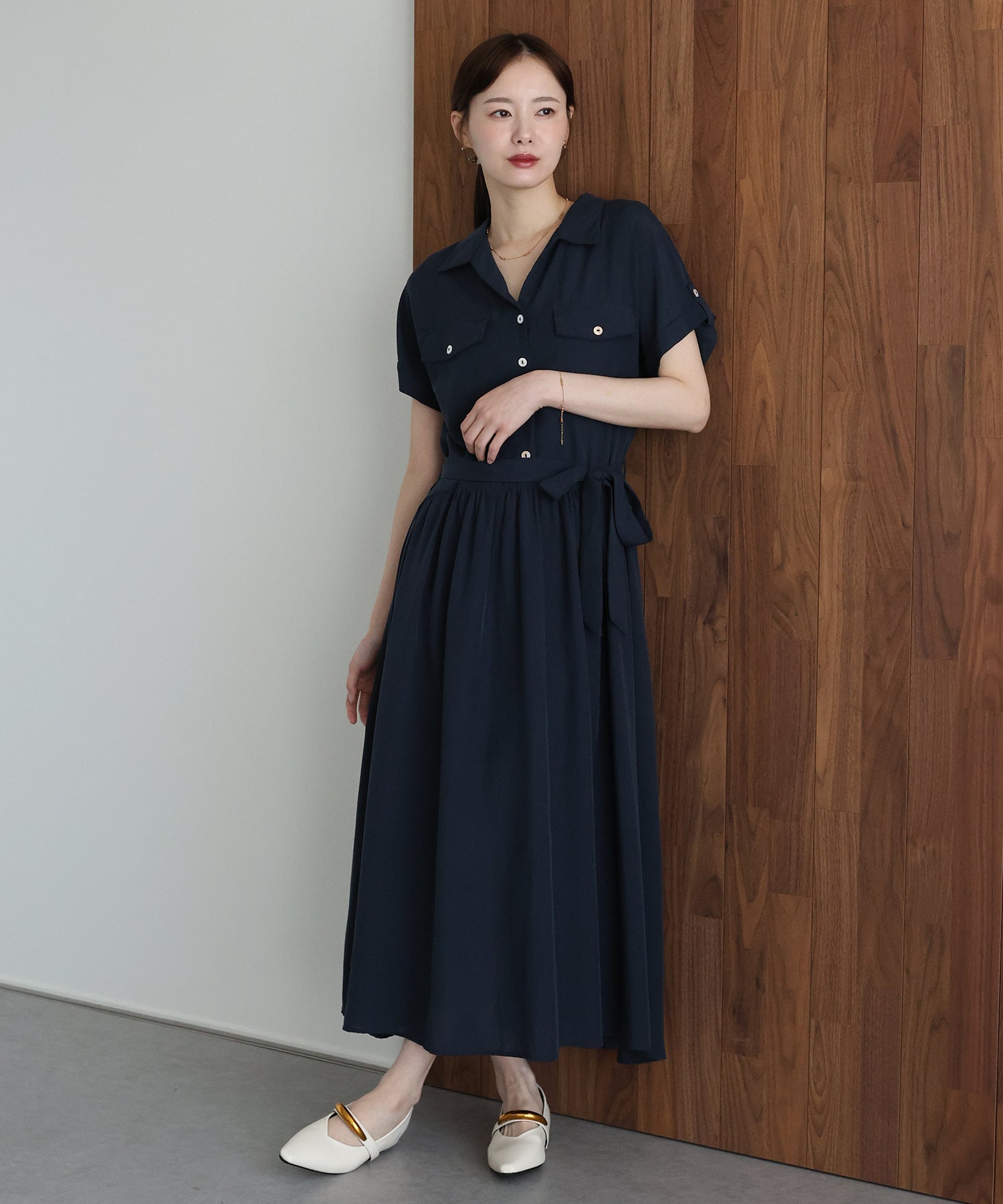 ジェーバイブルー J by blue スキッパーネックシャツワンピース （ネイビー） ネイビー