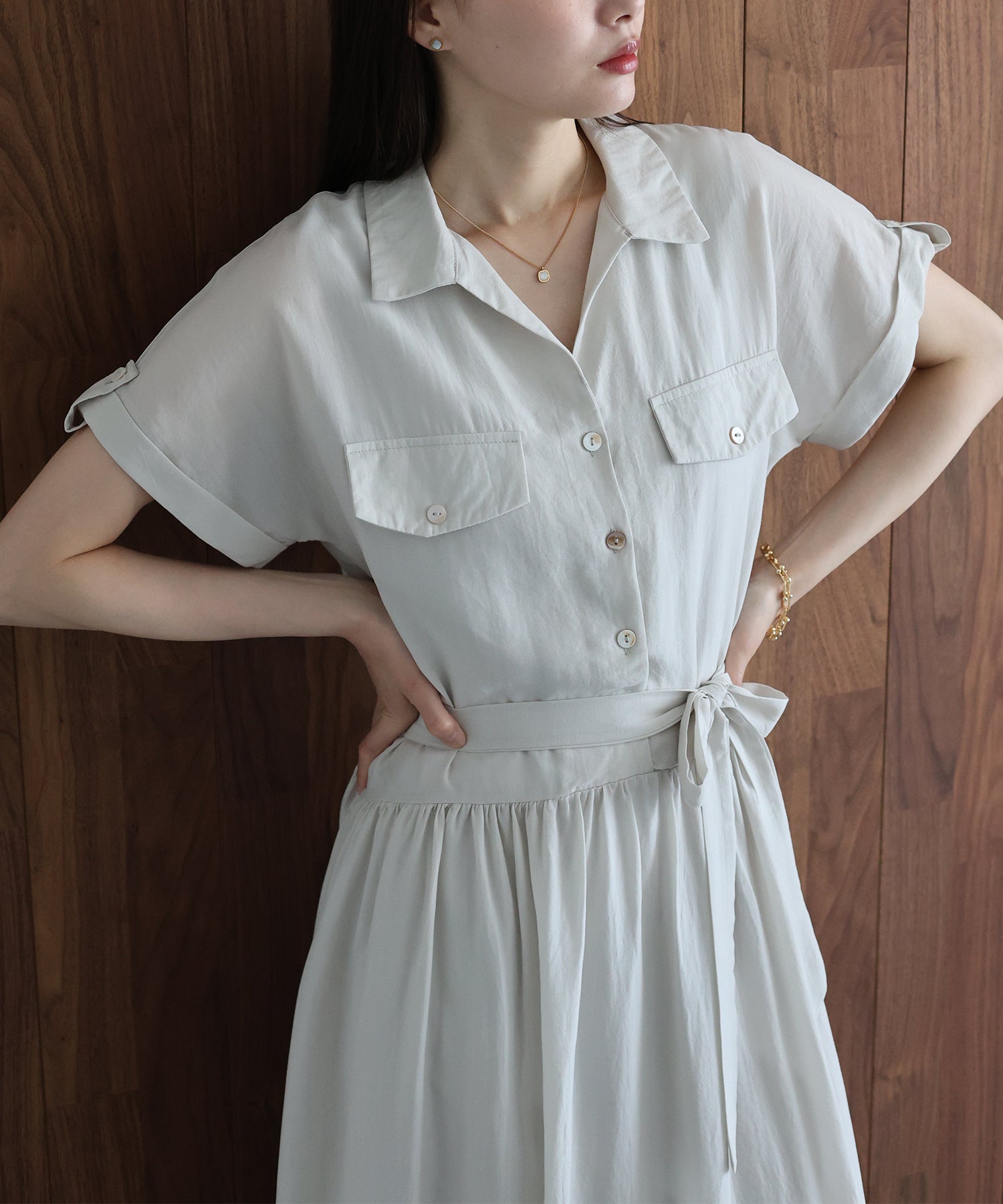 ジェーバイブルー J by blue スキッパーネックシャツワンピース （ネイビー） ネイビー
