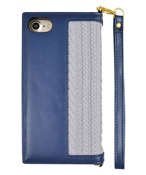 BLACK BY MOUSSY iPhone SE3 Case Wallet Type iPhone SE2 iPhone 8 iPhone 7 Case BLACK BY MOUSSY Knit Wallet Case navy