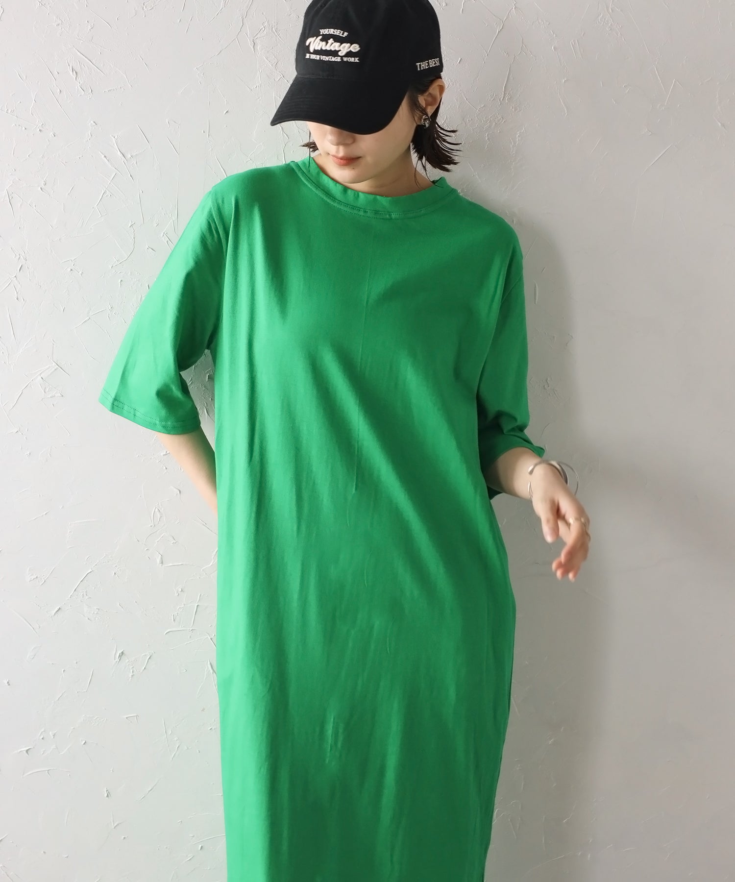 ボンジュールサガン BONJOUR SAGAN バックナンバープリントTシャツワンピース （GREEN） GREEN
