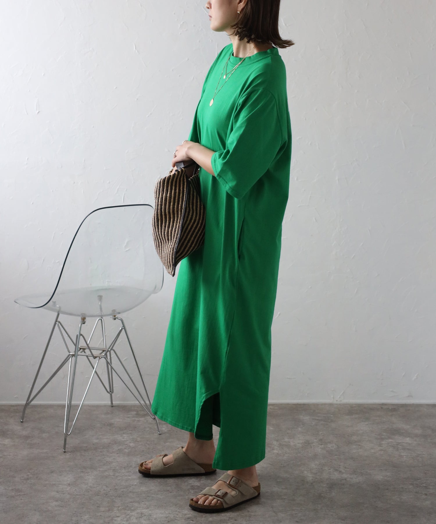 ボンジュールサガン BONJOUR SAGAN バックナンバープリントTシャツワンピース （GREEN） GREEN