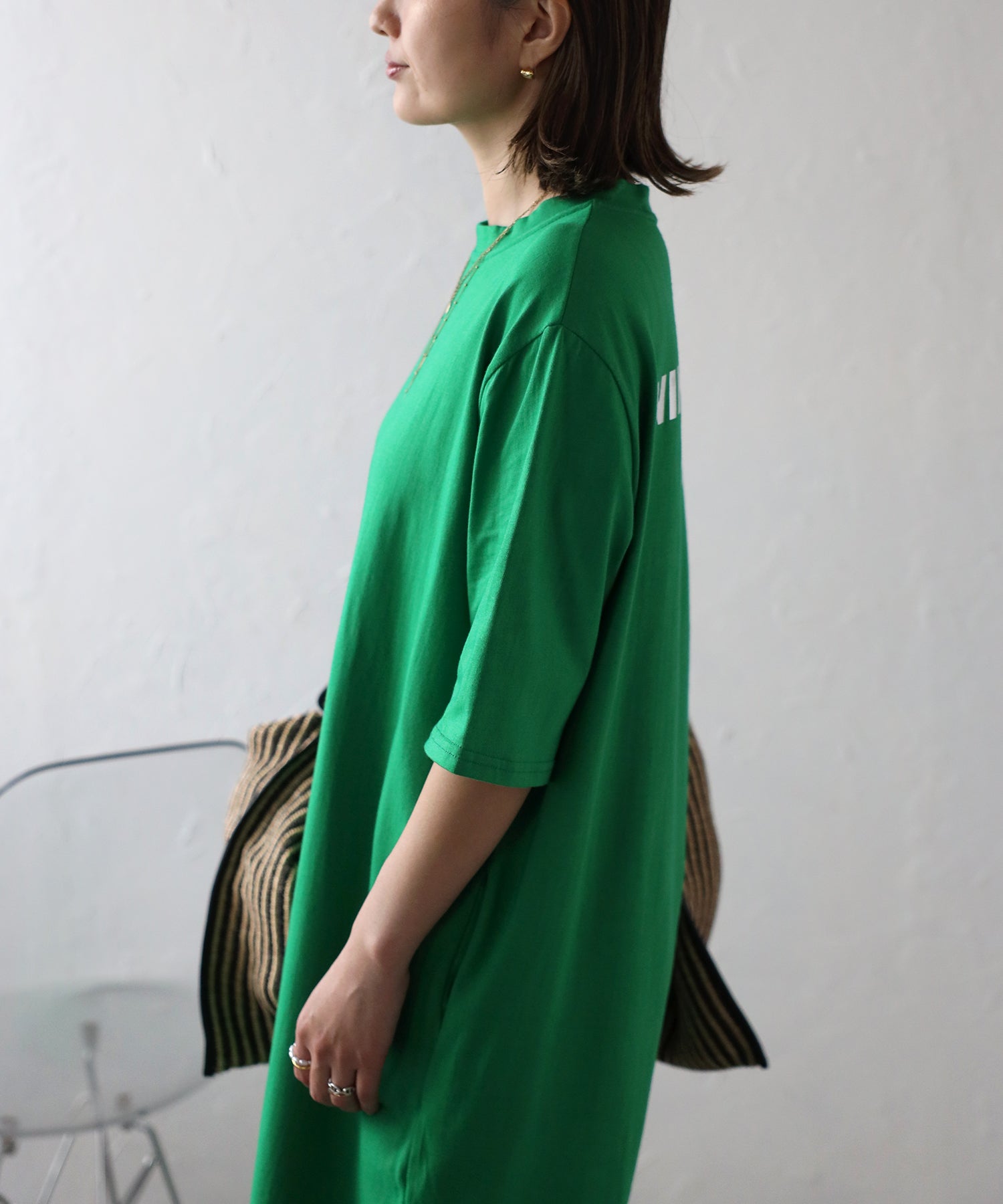 ボンジュールサガン BONJOUR SAGAN バックナンバープリントTシャツワンピース （GREEN） GREEN