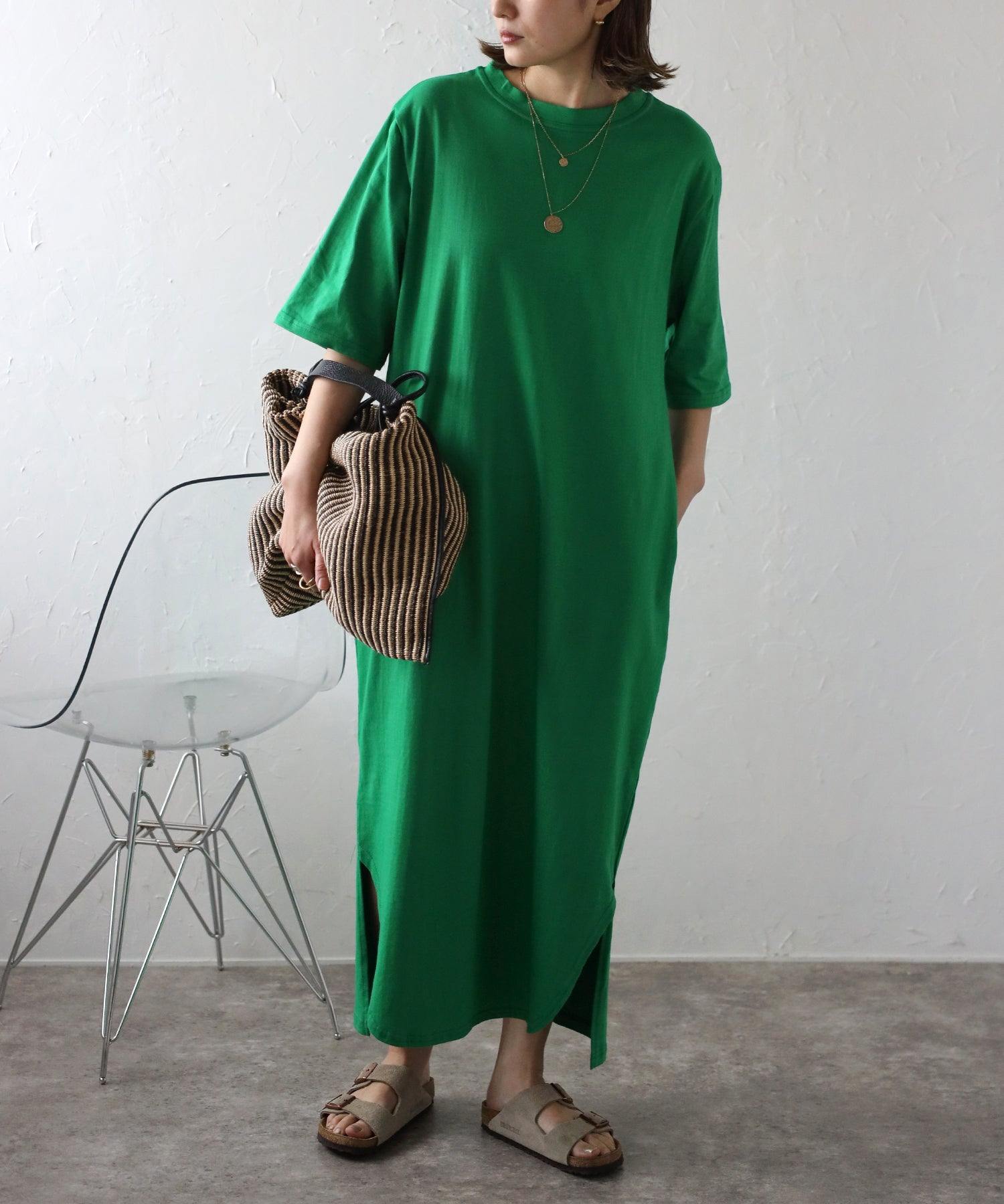 ボンジュールサガン BONJOUR SAGAN バックナンバープリントTシャツワンピース （GREEN） GREEN