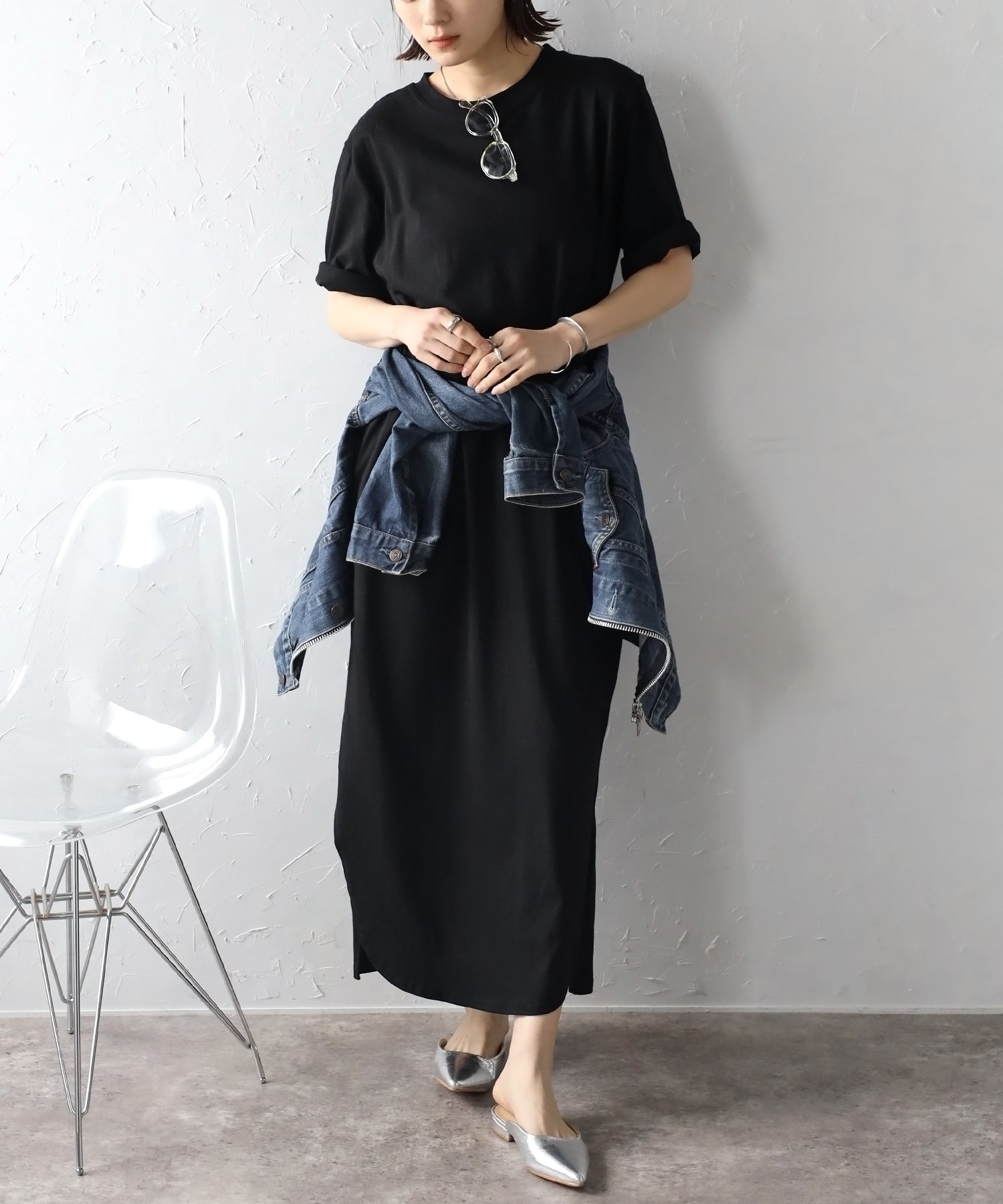 ボンジュールサガン BONJOUR SAGAN バックナンバープリントTシャツワンピース （BLACK） BLACK