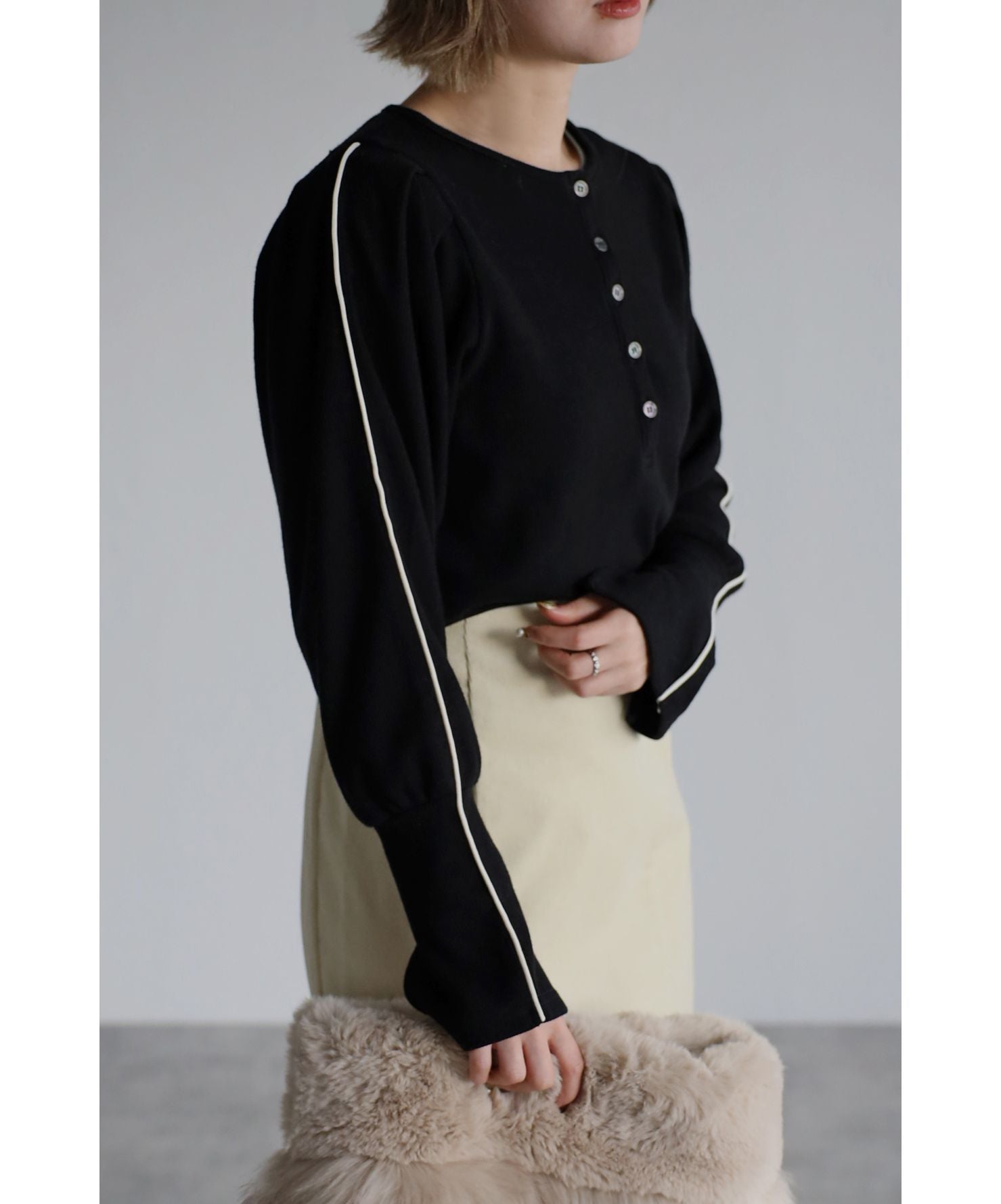 ボンジュールサガン BONJOUR SAGAN パイピングリブニット （Black） Black