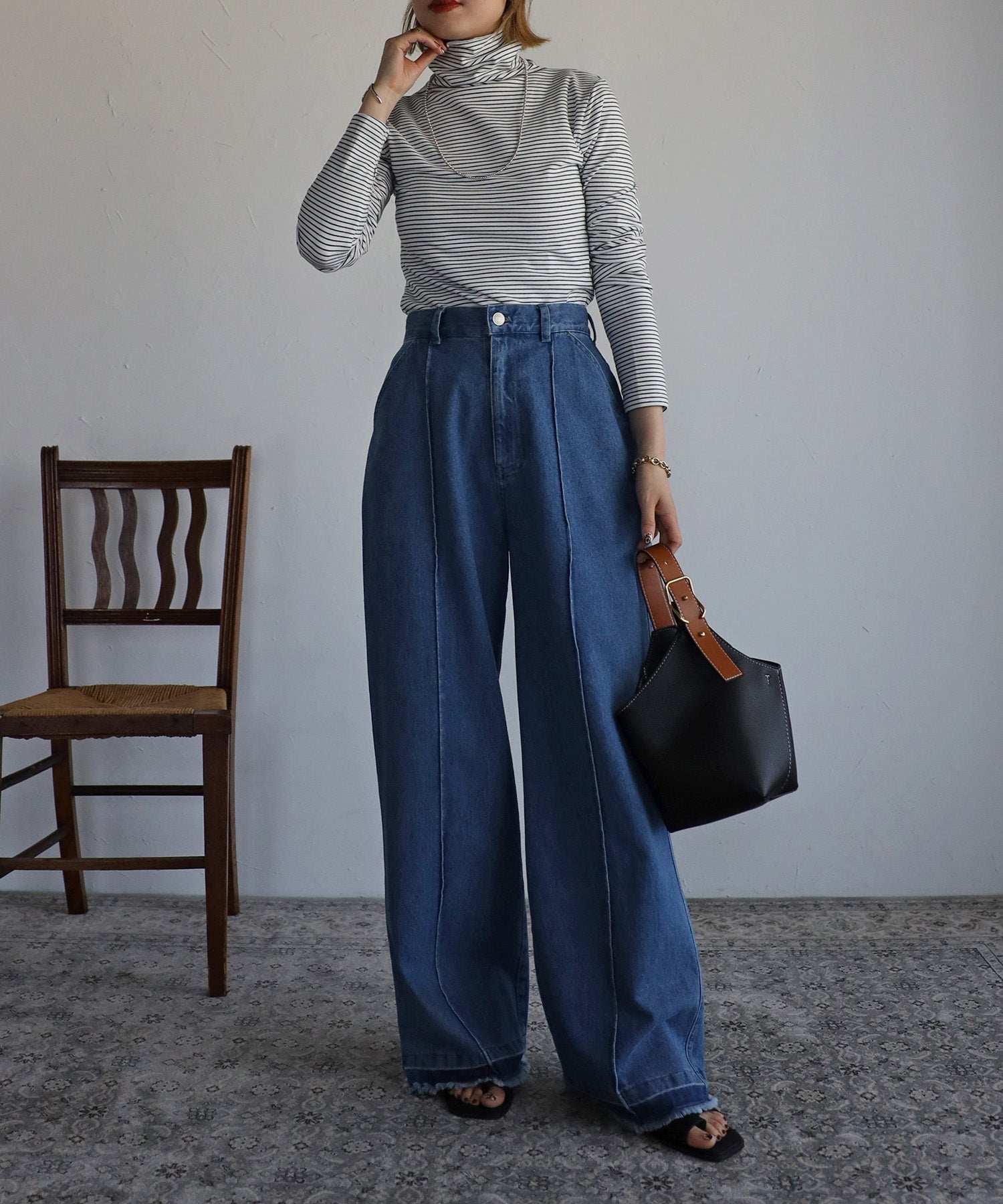 ボンジュールサガン BONJOUR SAGAN 起毛ボーダータートルネック （Black×White） Black×White