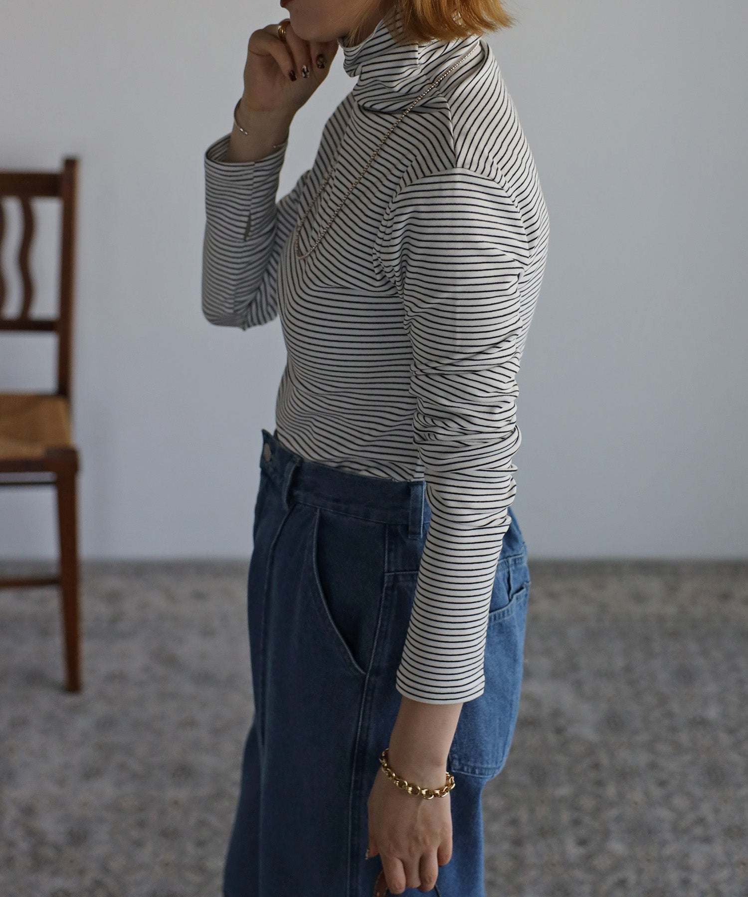 ボンジュールサガン BONJOUR SAGAN 起毛ボーダータートルネック （Black×White） Black×White