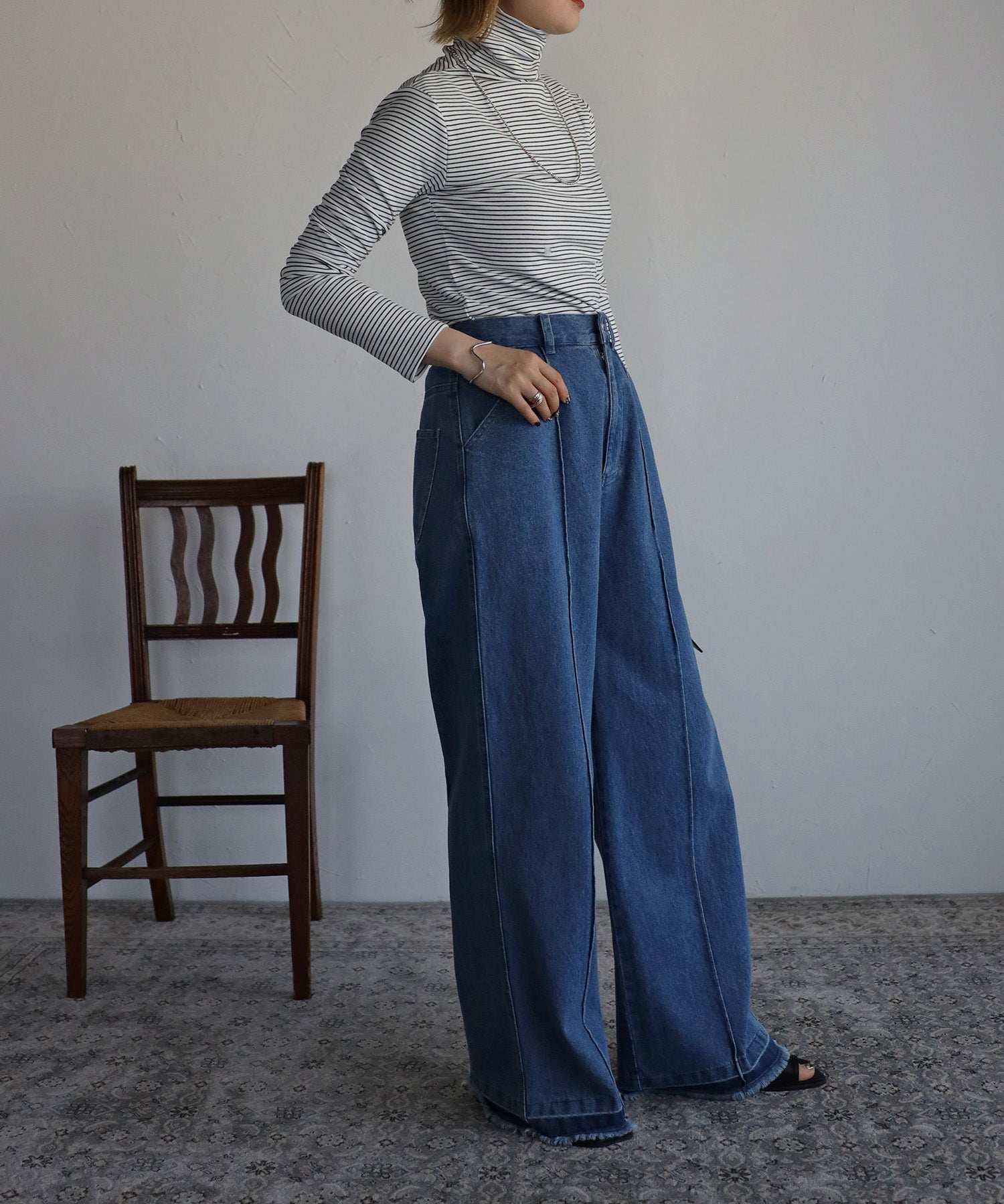 ボンジュールサガン BONJOUR SAGAN 起毛ボーダータートルネック （Black×White） Black×White