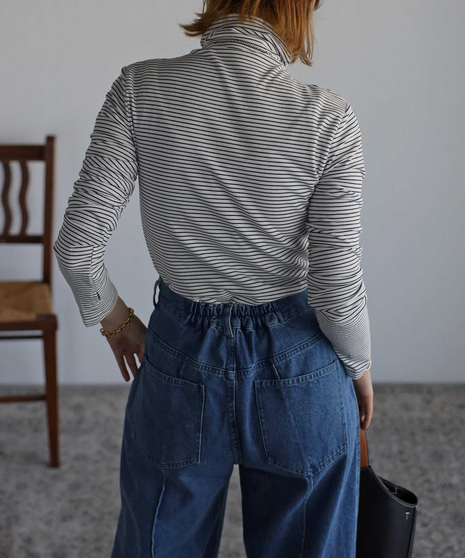 ボンジュールサガン BONJOUR SAGAN 起毛ボーダータートルネック （Black×White） Black×White