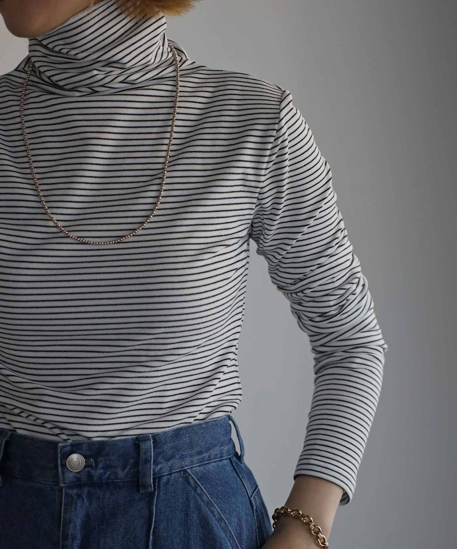 ボンジュールサガン BONJOUR SAGAN 起毛ボーダータートルネック （Black×White） Black×White