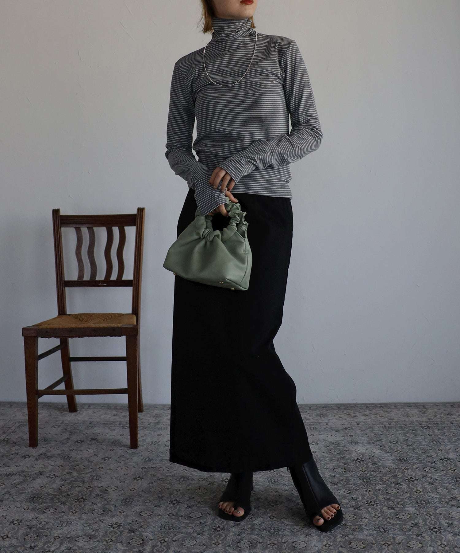 ボンジュールサガン BONJOUR SAGAN 起毛ボーダータートルネック （Black×White） Black×White