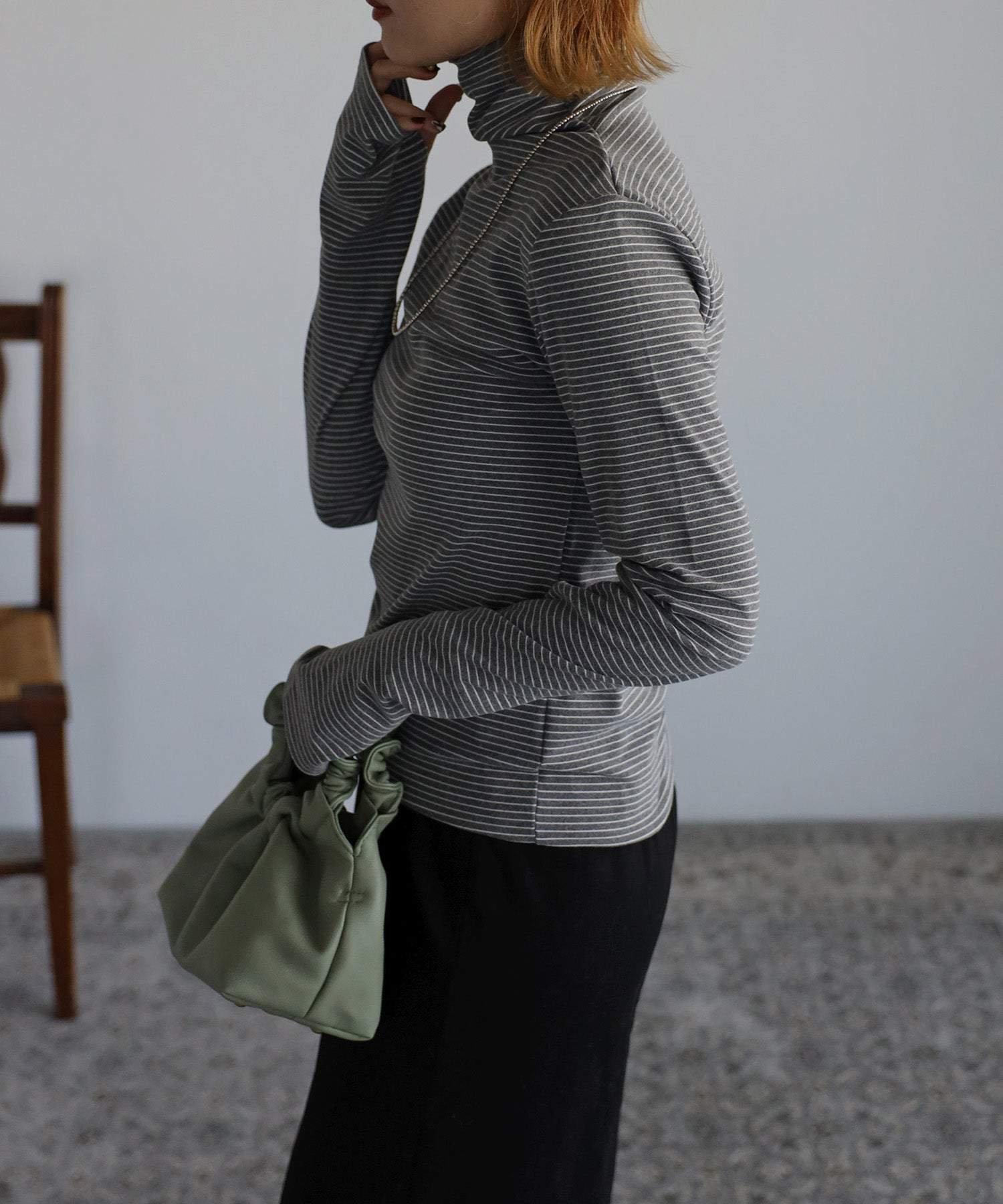 ボンジュールサガン BONJOUR SAGAN 起毛ボーダータートルネック （Black×White） Black×White