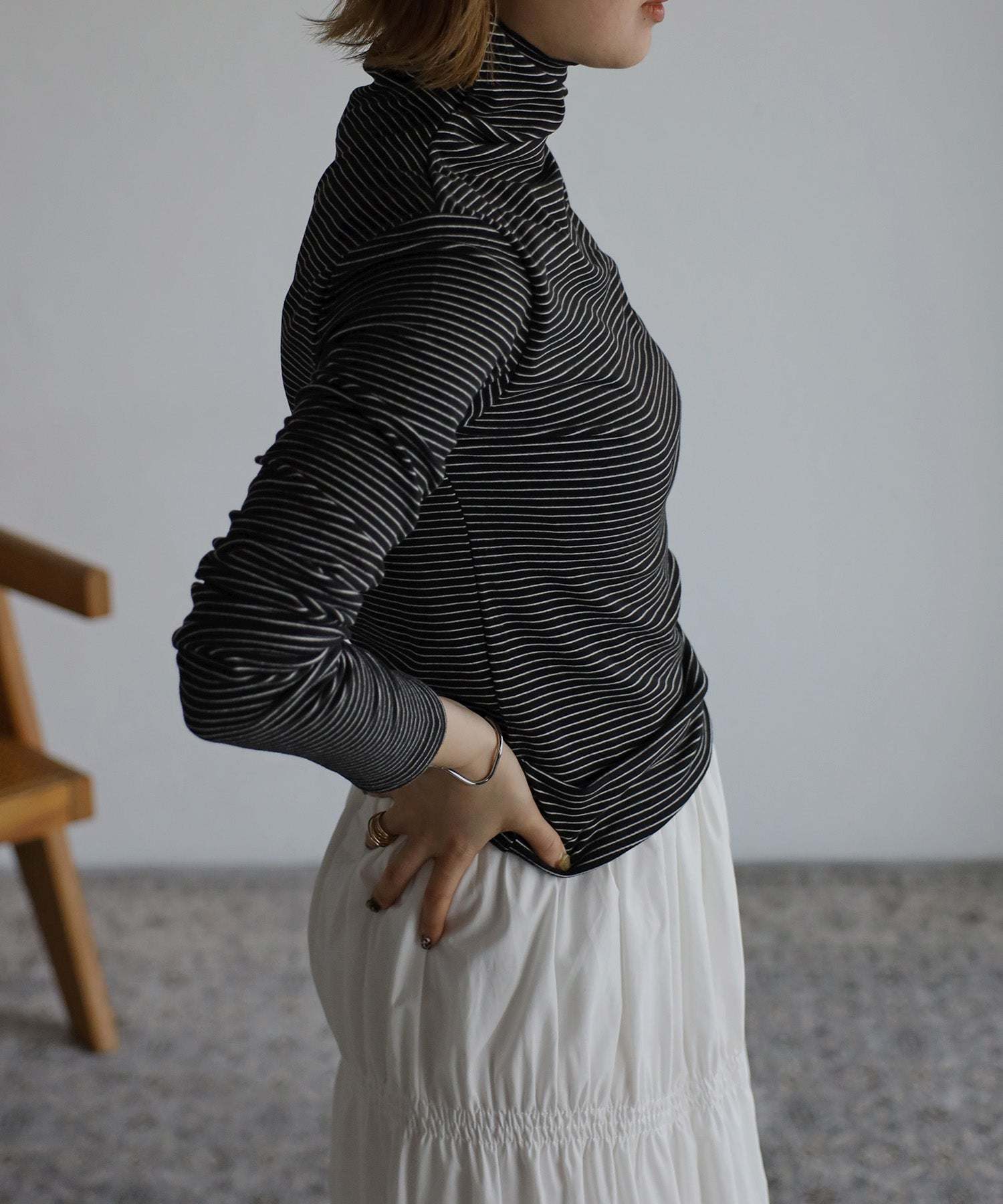 ボンジュールサガン BONJOUR SAGAN 起毛ボーダータートルネック （Black×White） Black×White