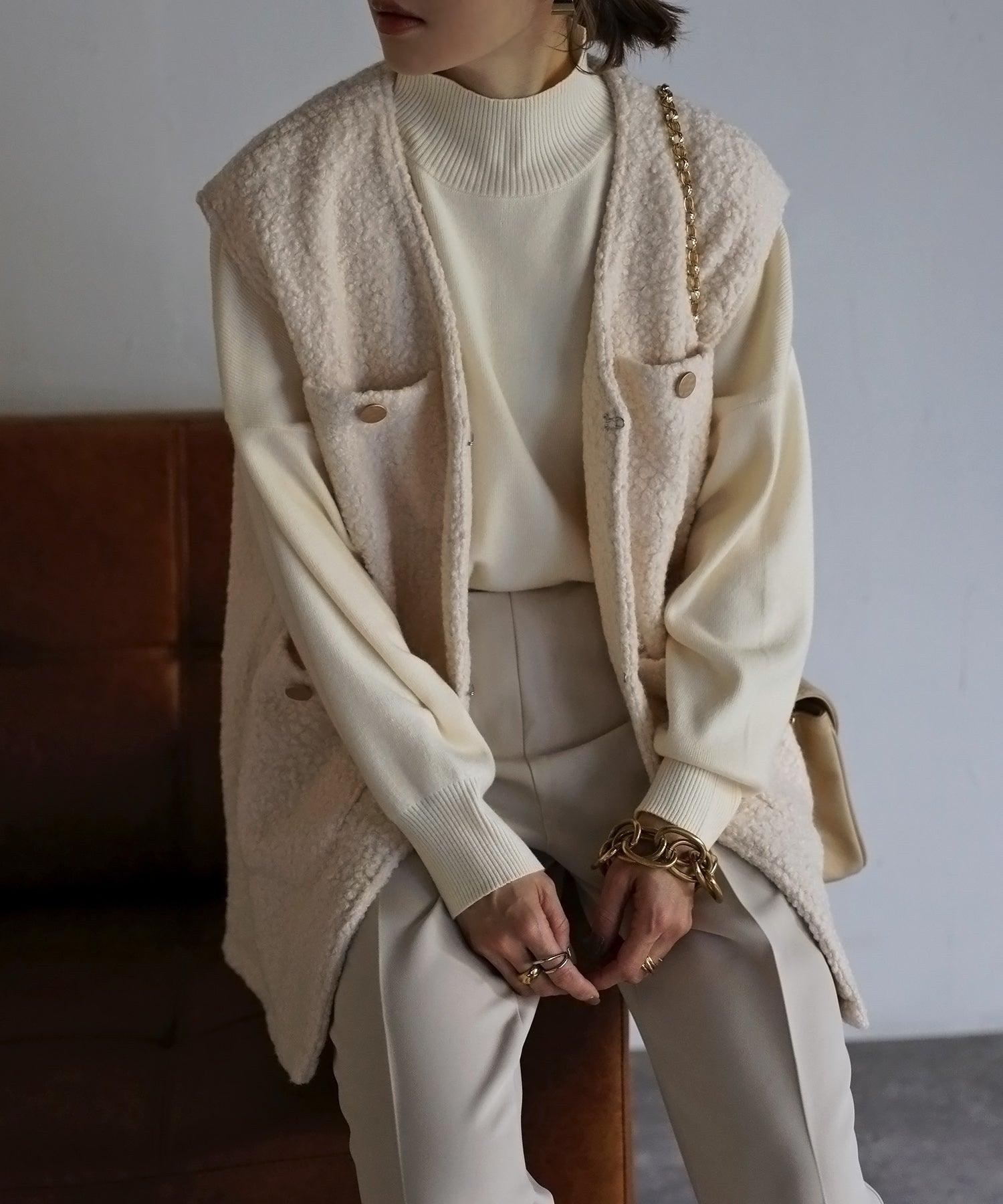 ボンジュールサガン BONJOUR SAGAN ウールライクブークレー金釦ベスト （Ivory） Ivory