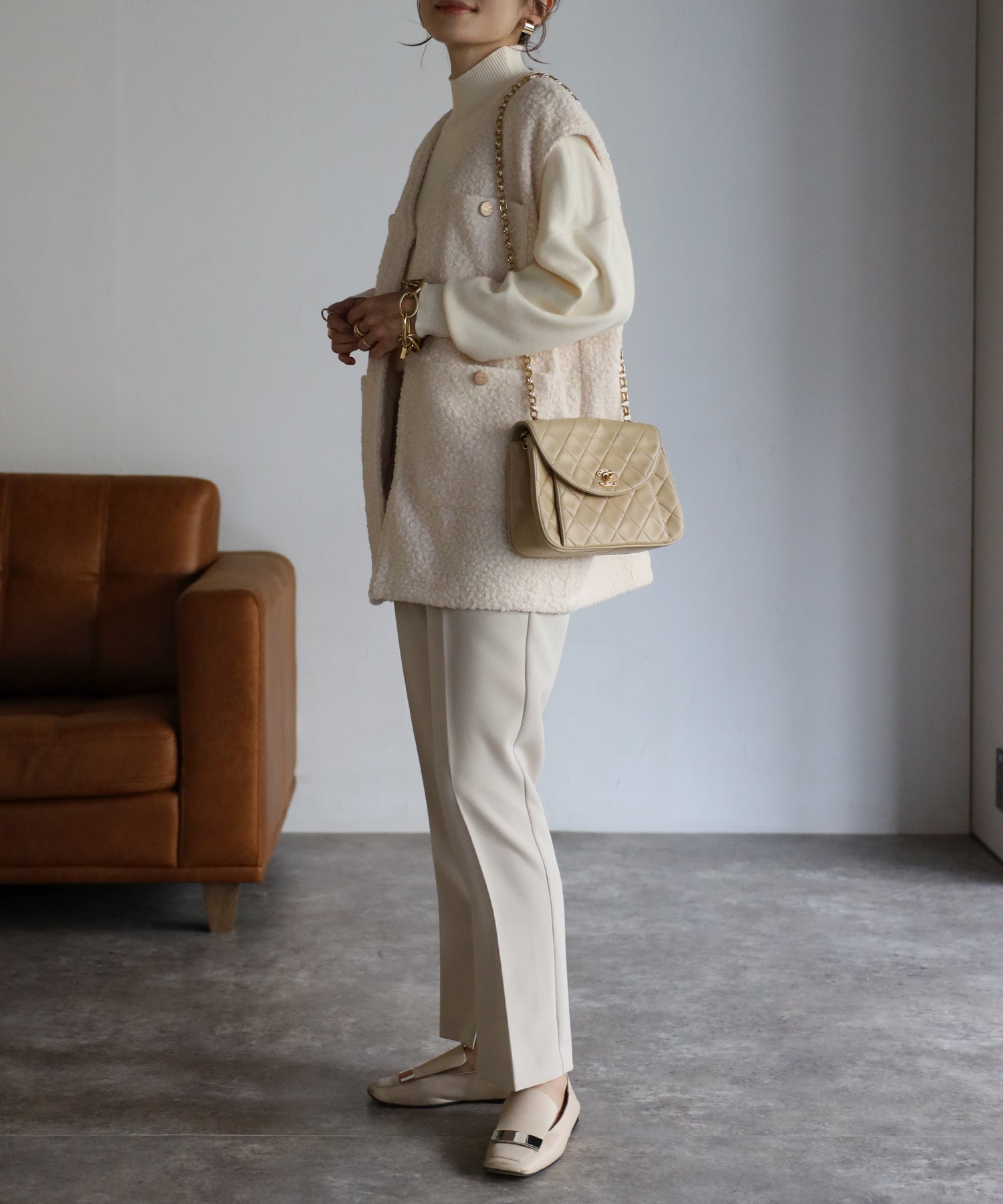 ボンジュールサガン BONJOUR SAGAN ウールライクブークレー金釦ベスト （Ivory） Ivory