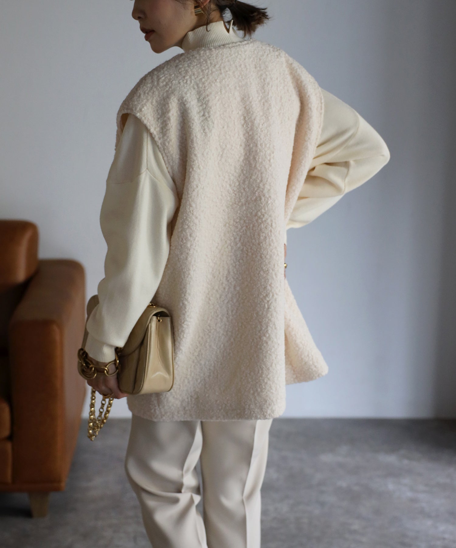 ボンジュールサガン BONJOUR SAGAN ウールライクブークレー金釦ベスト （Ivory） Ivory