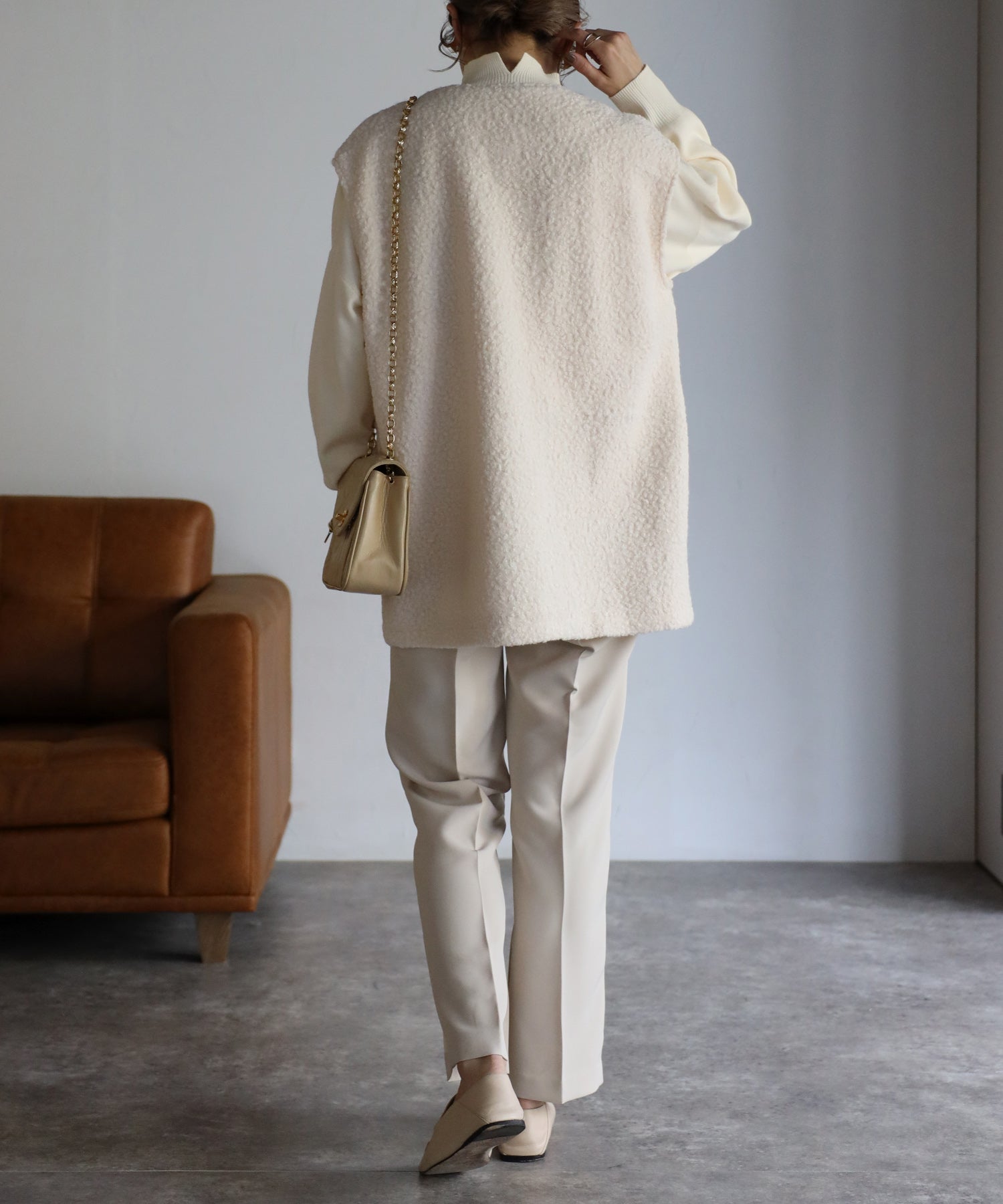 ボンジュールサガン BONJOUR SAGAN ウールライクブークレー金釦ベスト （Ivory） Ivory