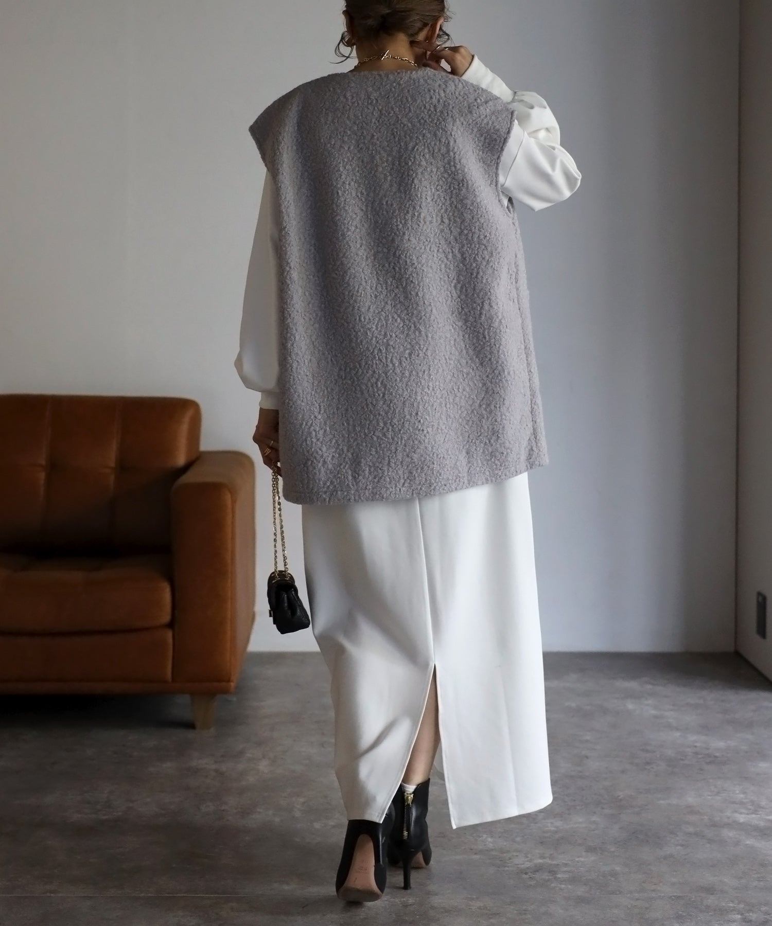 ボンジュールサガン BONJOUR SAGAN ウールライクブークレー金釦ベスト （Ivory） Ivory