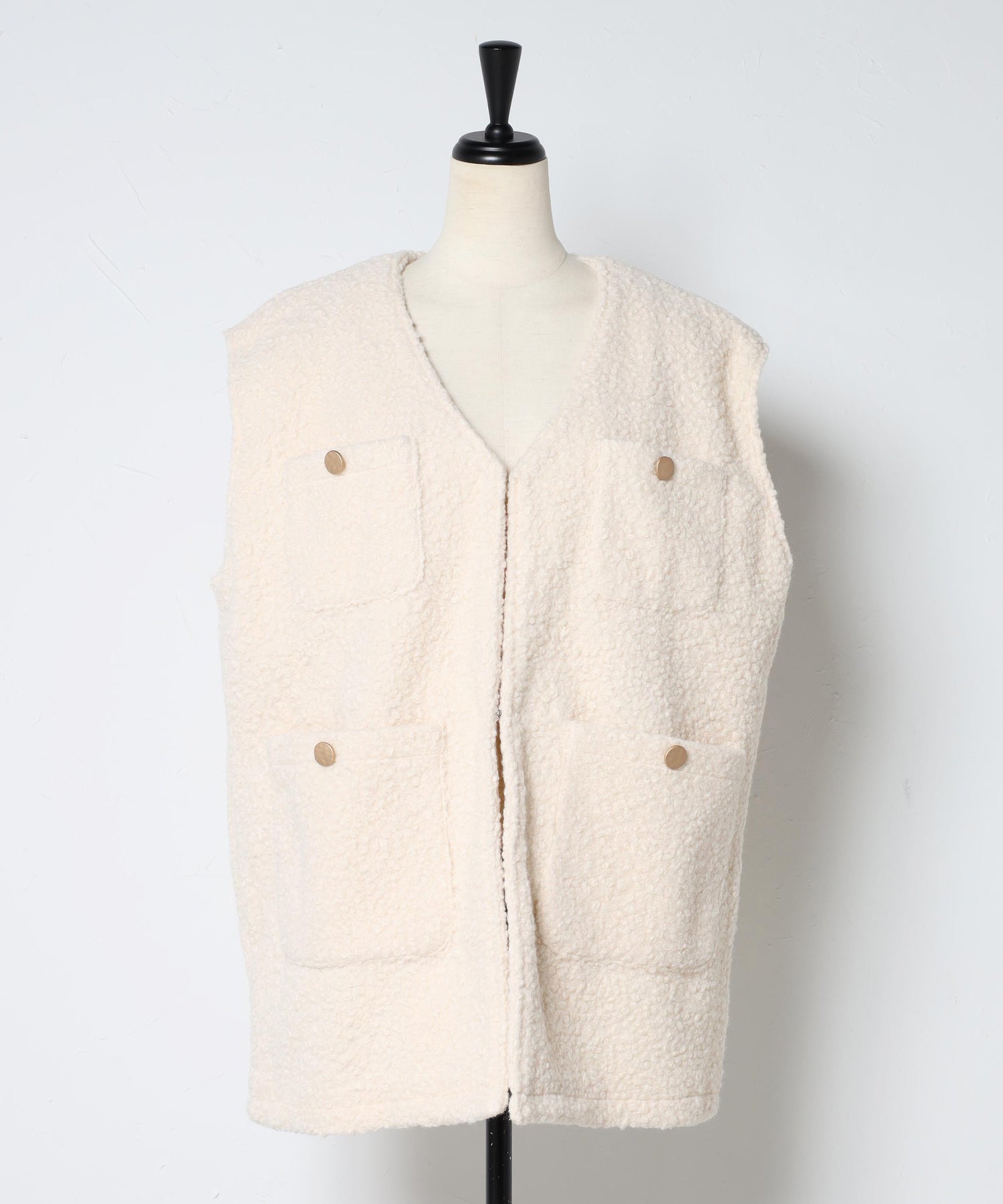 ボンジュールサガン BONJOUR SAGAN ウールライクブークレー金釦ベスト （Ivory） Ivory