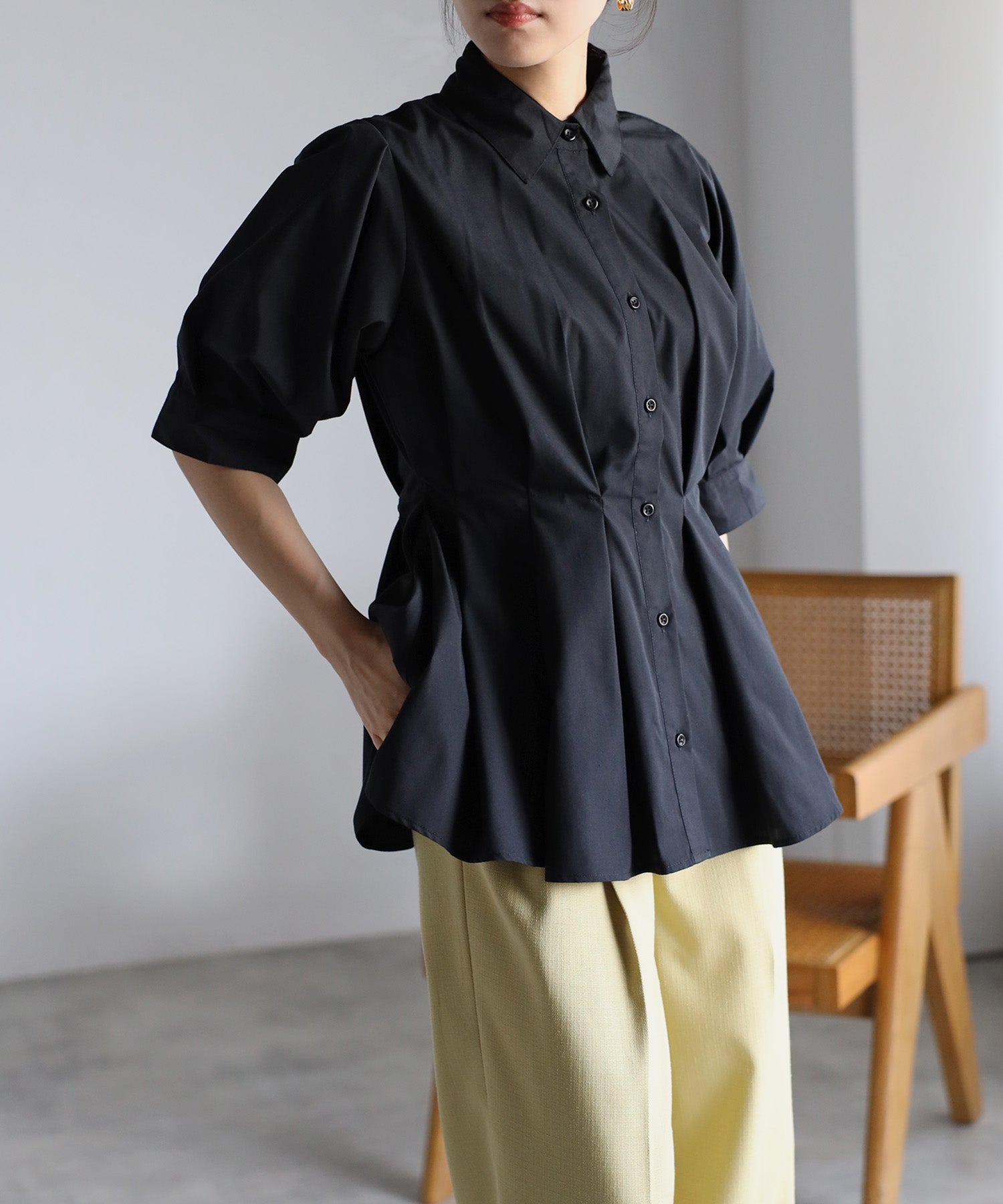 ボンジュールサガン BONJOUR SAGAN ウエストタックシャツ （BLACK） BLACK