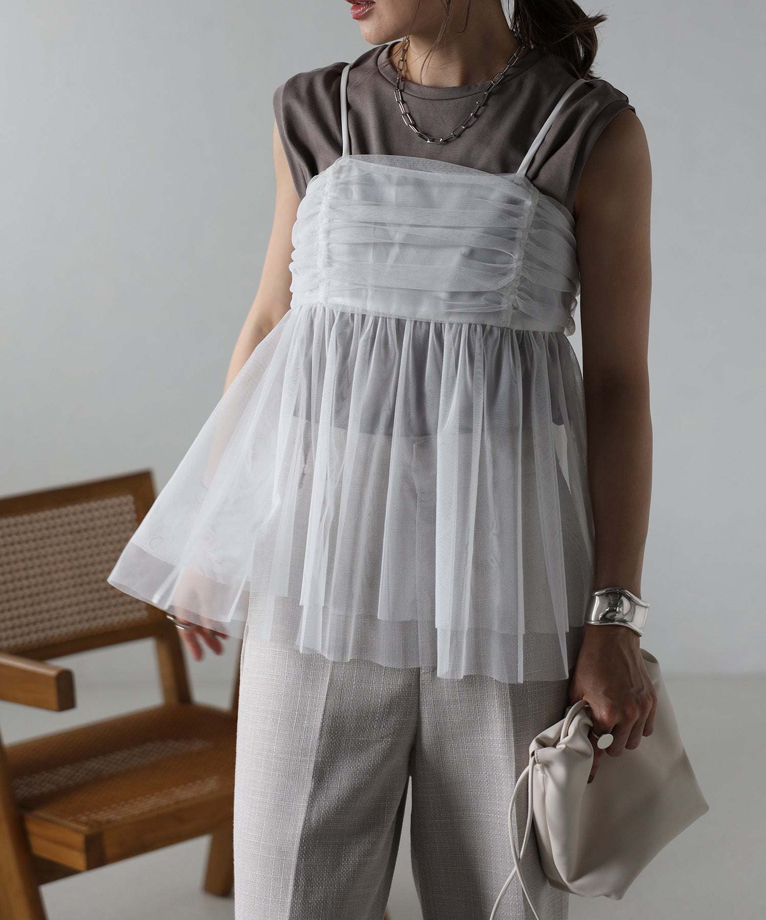 ボンジュールサガン BONJOUR SAGAN バックダブルリボンチュールキャミ （WHITE） WHITE