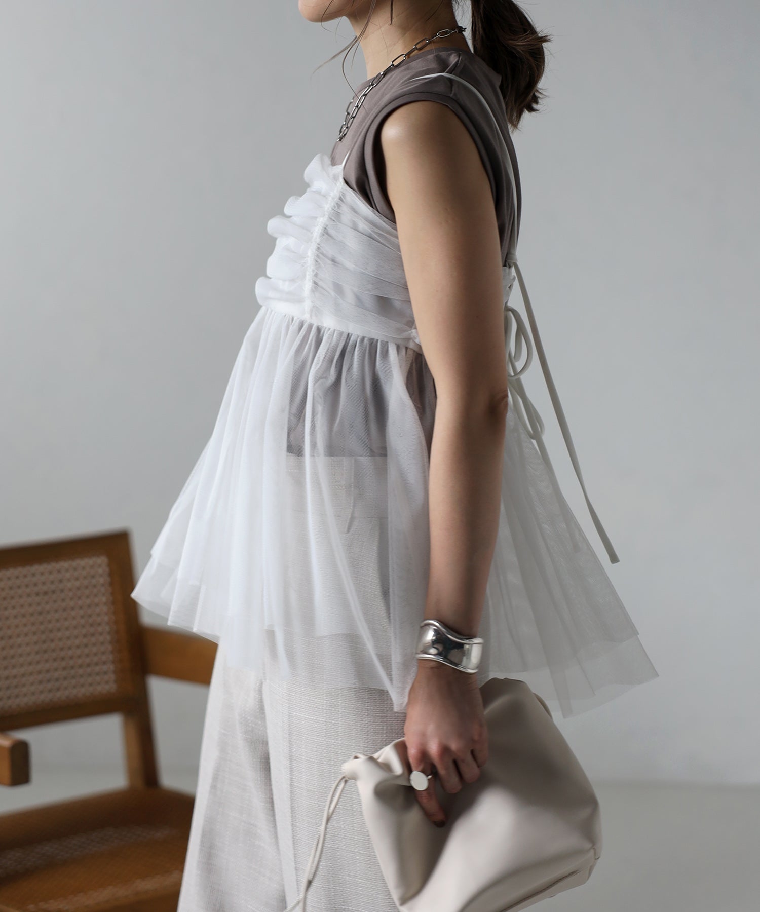 ボンジュールサガン BONJOUR SAGAN バックダブルリボンチュールキャミ （WHITE） WHITE