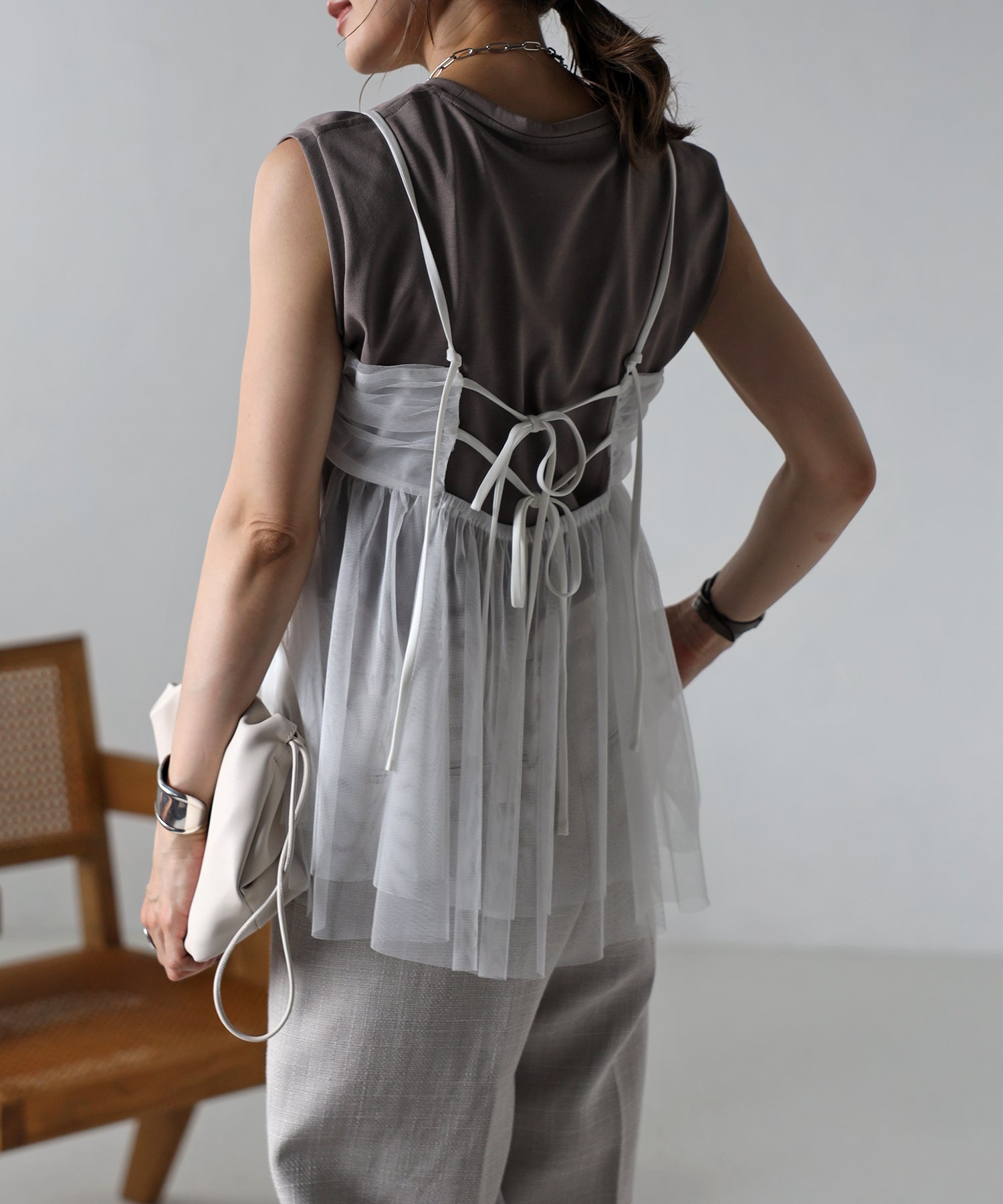 ボンジュールサガン BONJOUR SAGAN バックダブルリボンチュールキャミ （WHITE） WHITE