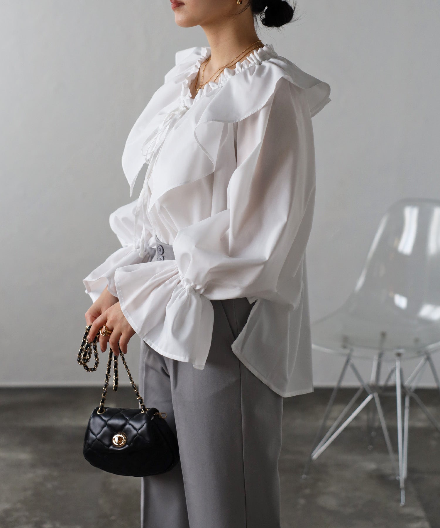 ボンジュールサガン BONJOUR SAGAN ラッフルカラーブラウス （OFF-WHITE） OFF-WHITE
