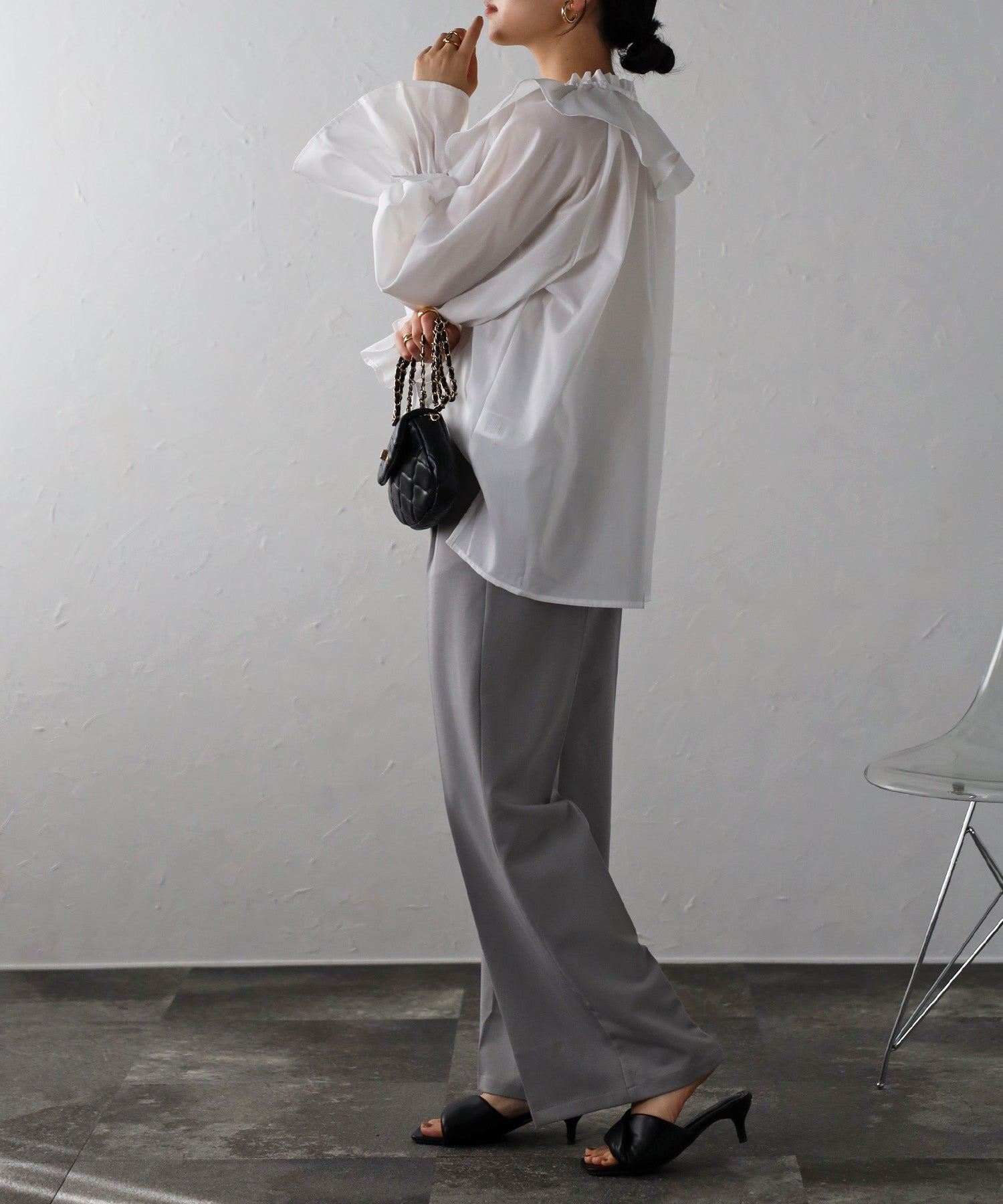 ボンジュールサガン BONJOUR SAGAN ラッフルカラーブラウス （OFF-WHITE） OFF-WHITE