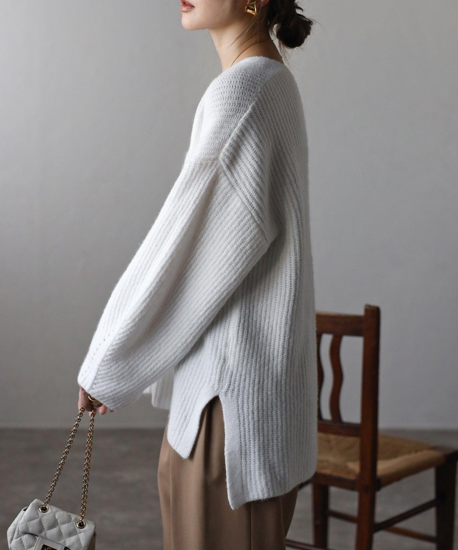 ボンジュールサガン BONJOUR SAGAN 片畦編みヤーンVネックニット