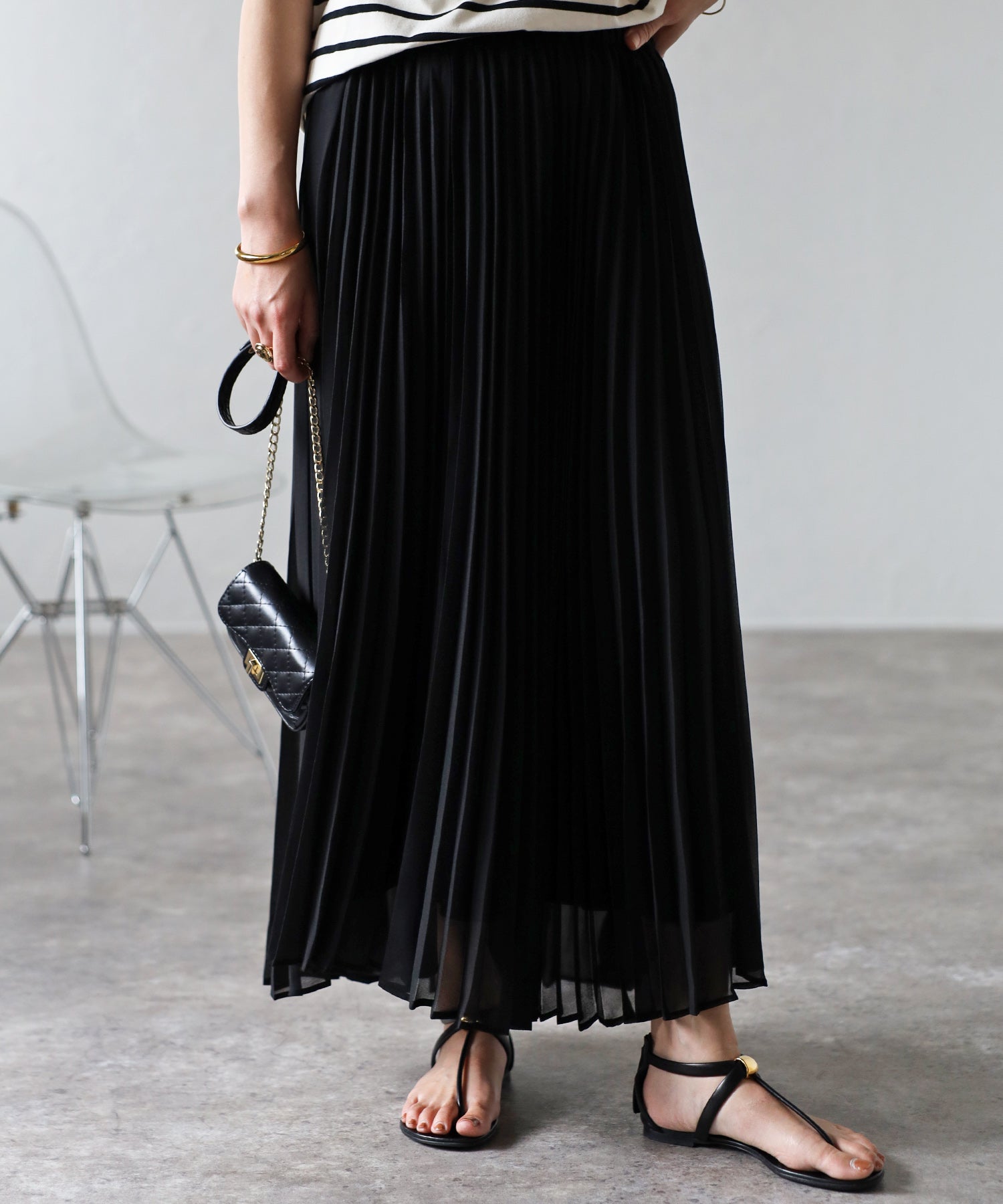 ボンジュールサガン BONJOUR SAGAN マルチウェイシアープリーツスカート （BLACK） BLACK