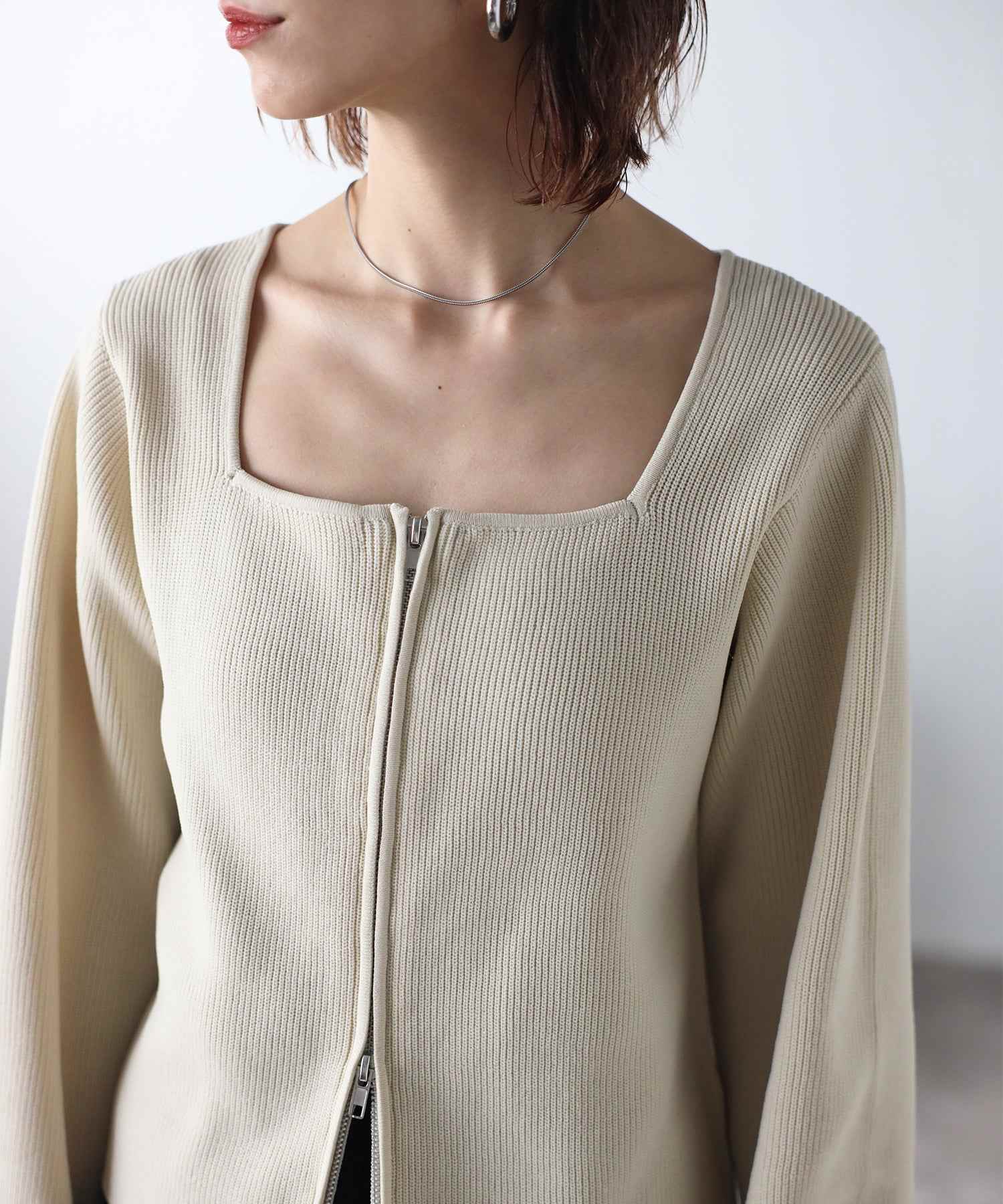 Bonjour Sagan Square Neck Double Zip Cardigan