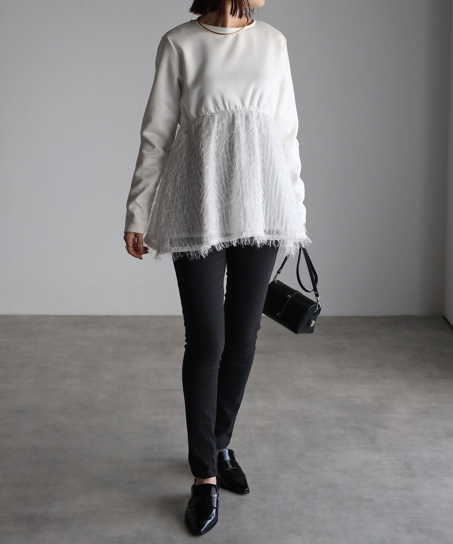 ボンジュールサガン BONJOUR SAGAN 切替フェザージャガードフリンジ長袖プルオーバー （OFF-WHITE） OFF-WHITE