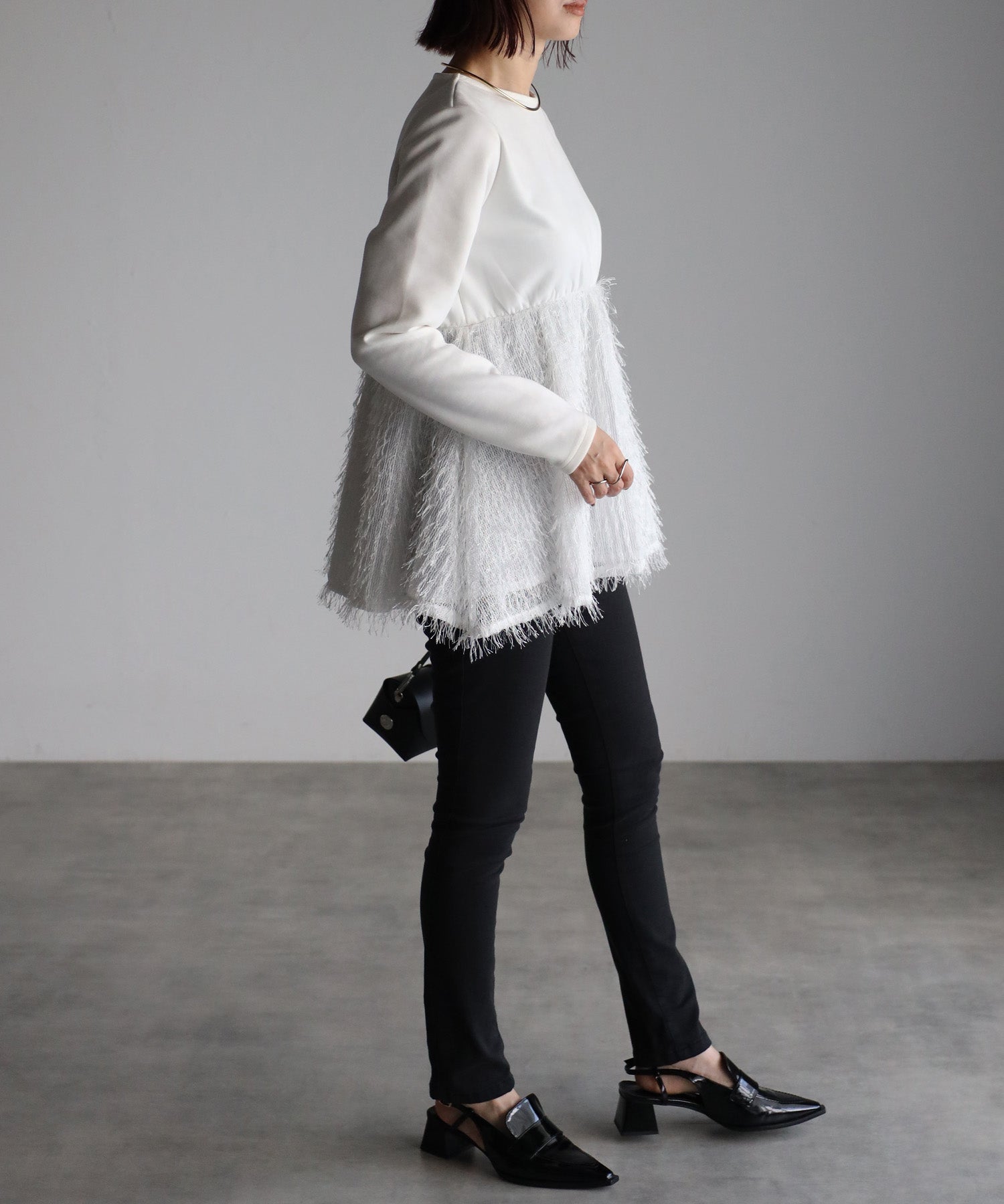 ボンジュールサガン BONJOUR SAGAN 切替フェザージャガードフリンジ長袖プルオーバー （OFF-WHITE） OFF-WHITE