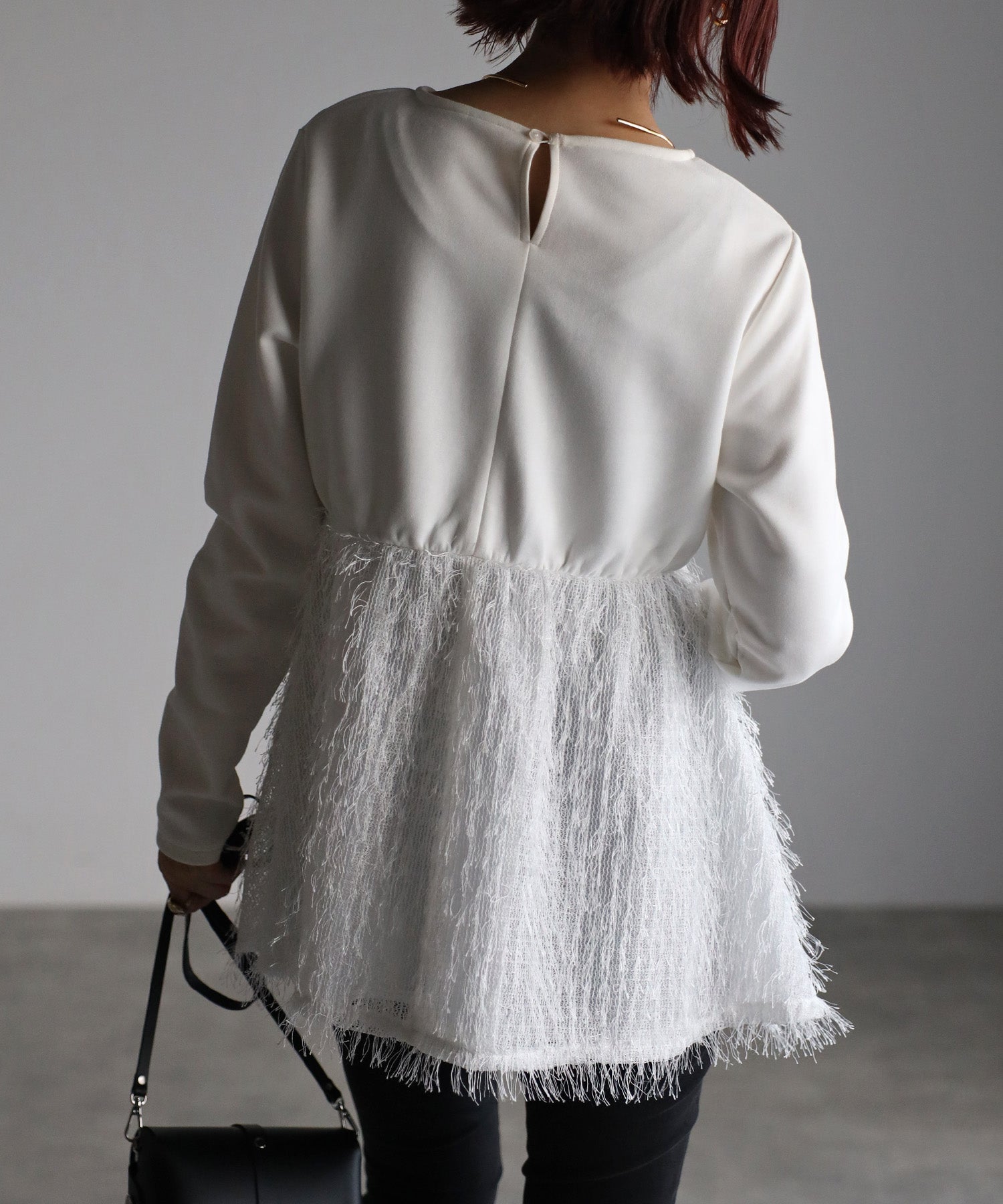ボンジュールサガン BONJOUR SAGAN 切替フェザージャガードフリンジ長袖プルオーバー （OFF-WHITE） OFF-WHITE